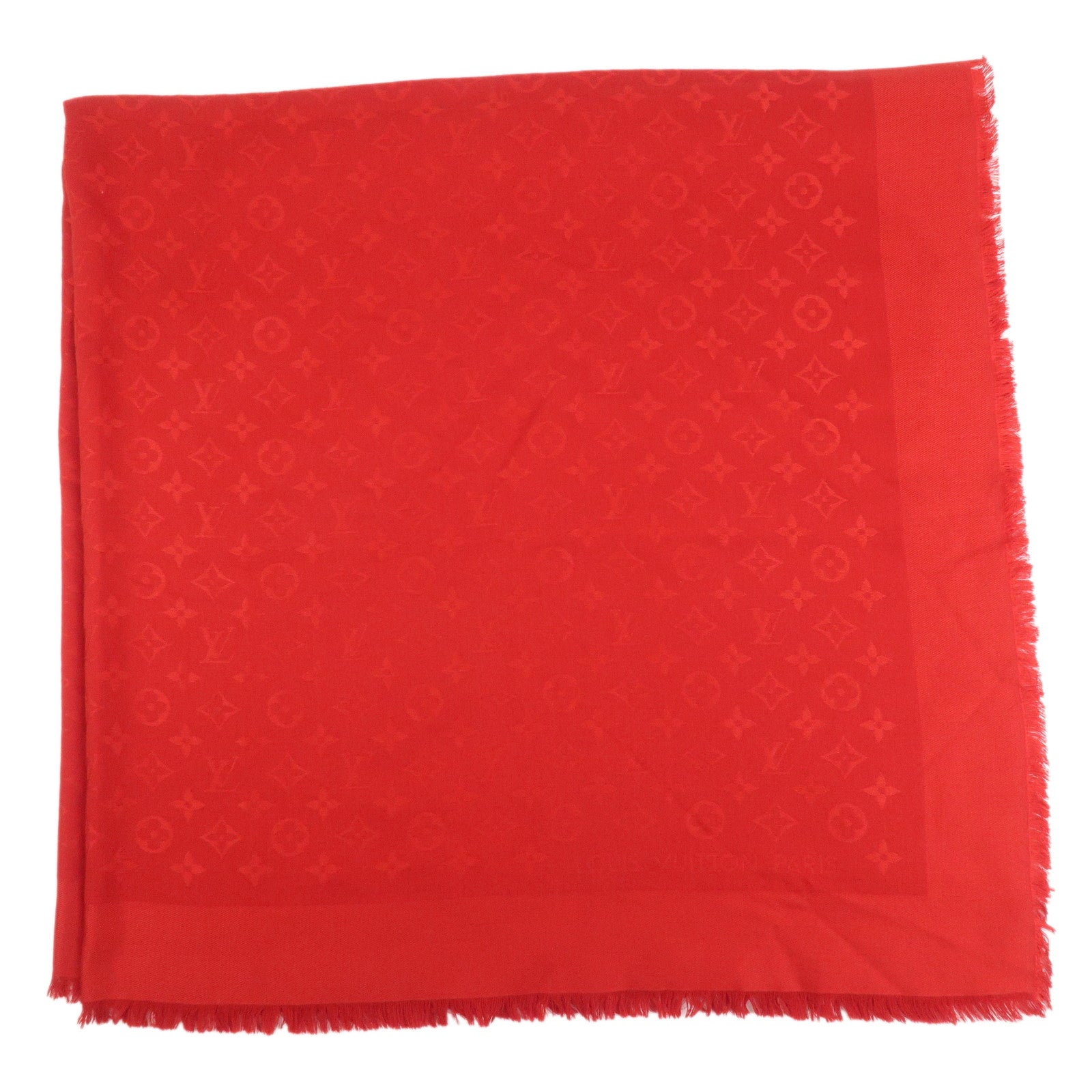 Louis Vuitton Monogram Shawl Silk Wool Large Scarf Red M72237