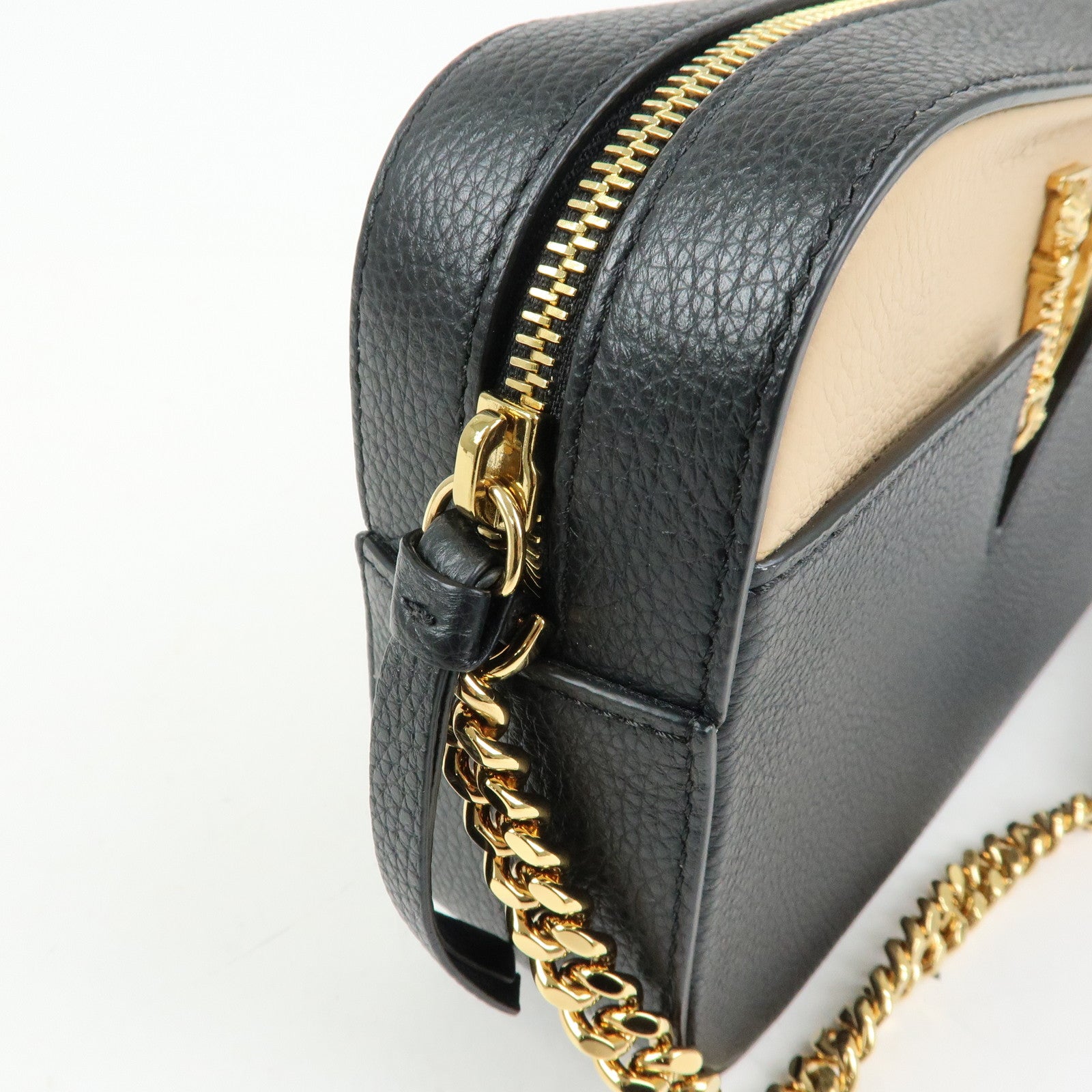 VERSACE Virtus Leather Shoulder Crossbody Bag Black Beige