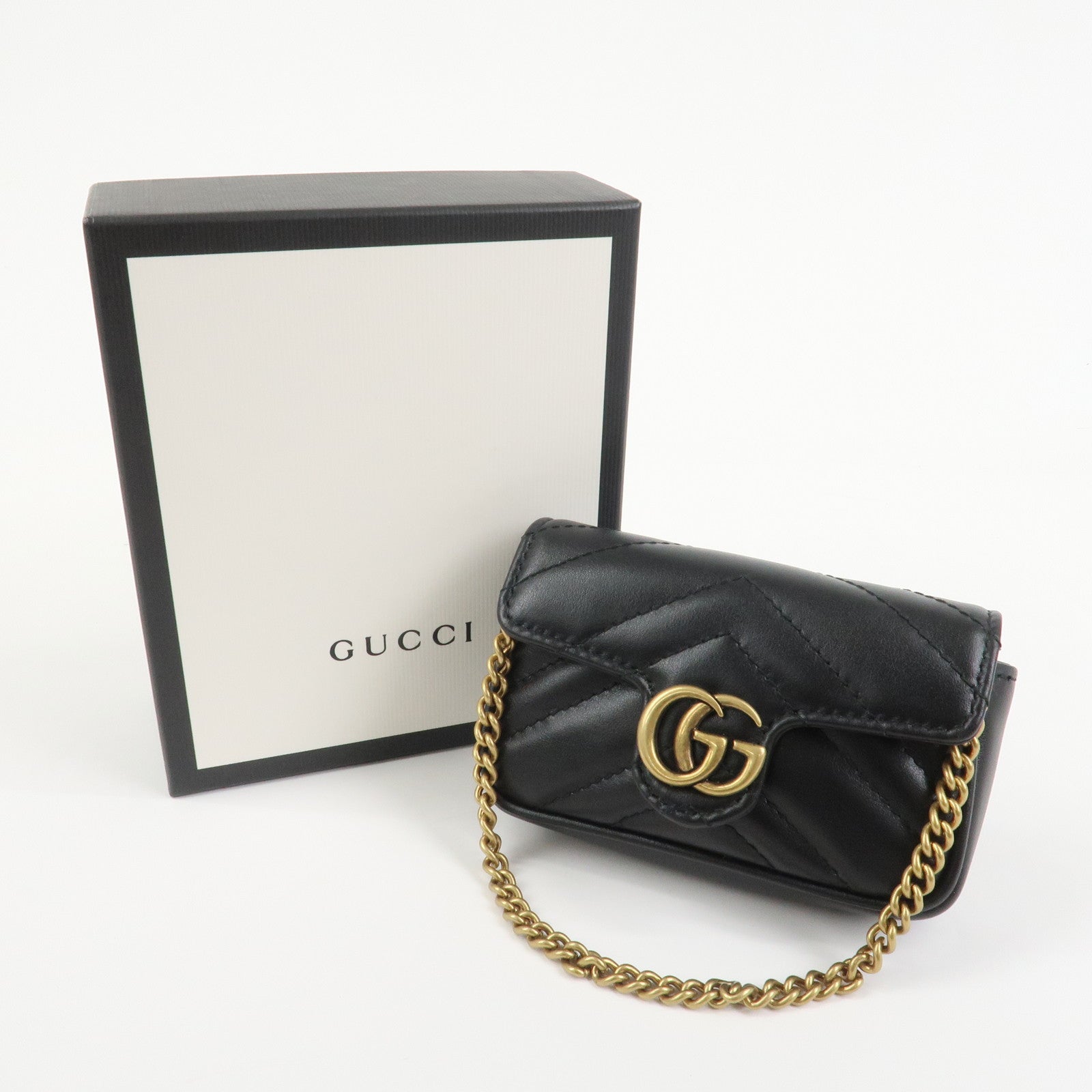 GUCCI GG Marmont Leather Chain Hand Bag Black 575161