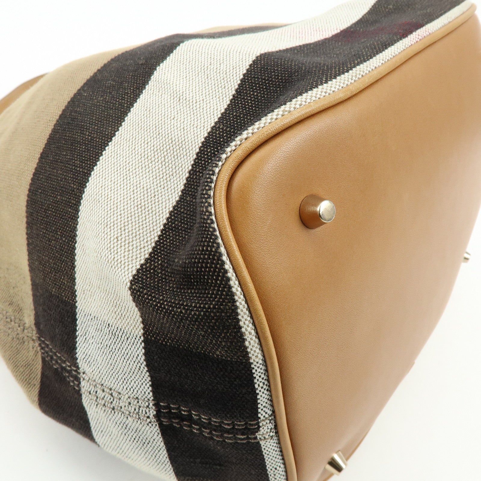 Burberry Canvas Leather 2Way Shoulder Hand Bag Plaid Beige Camel