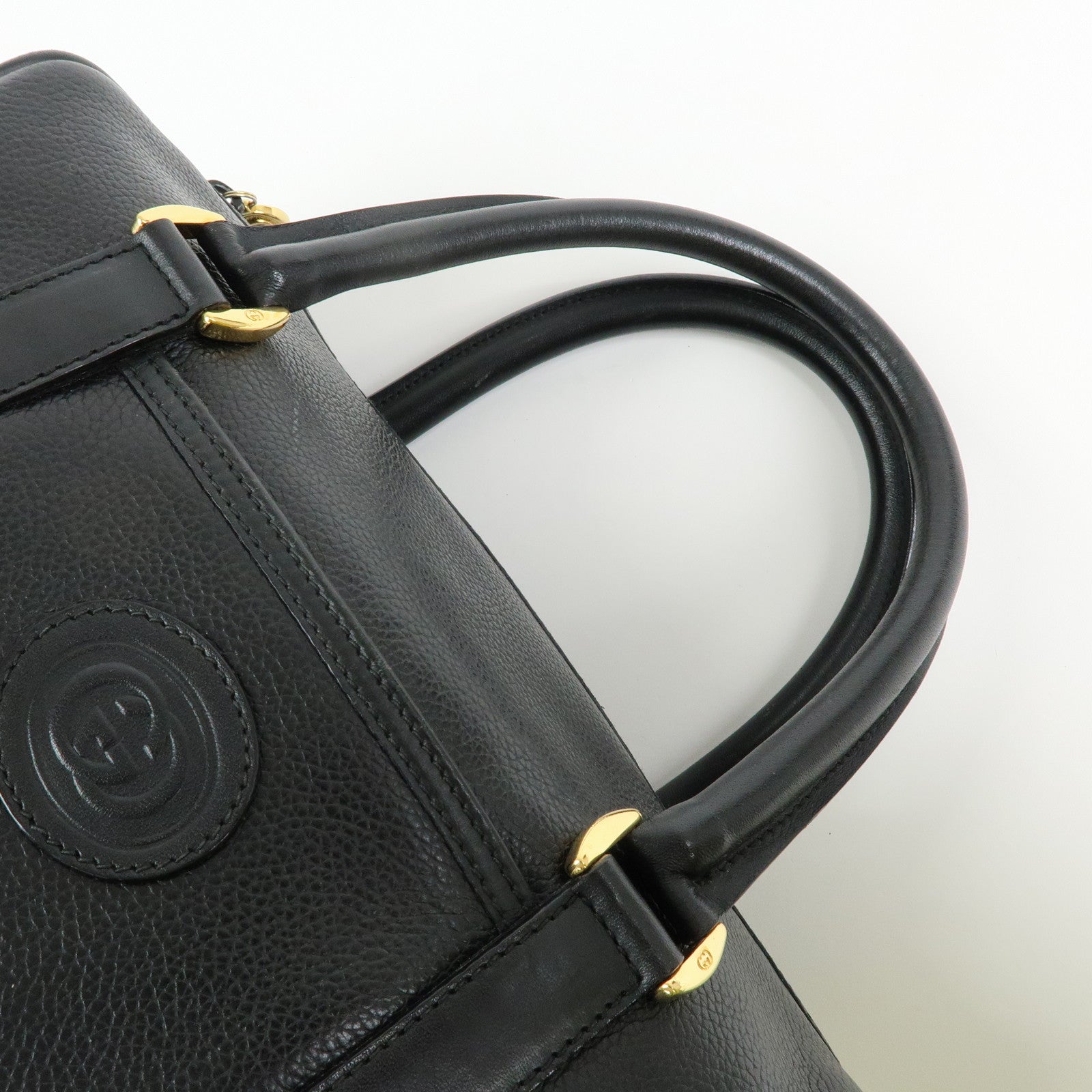 GUCCI Interlocking G Leather Boston Bag Hand Bag Black 000・58・0093