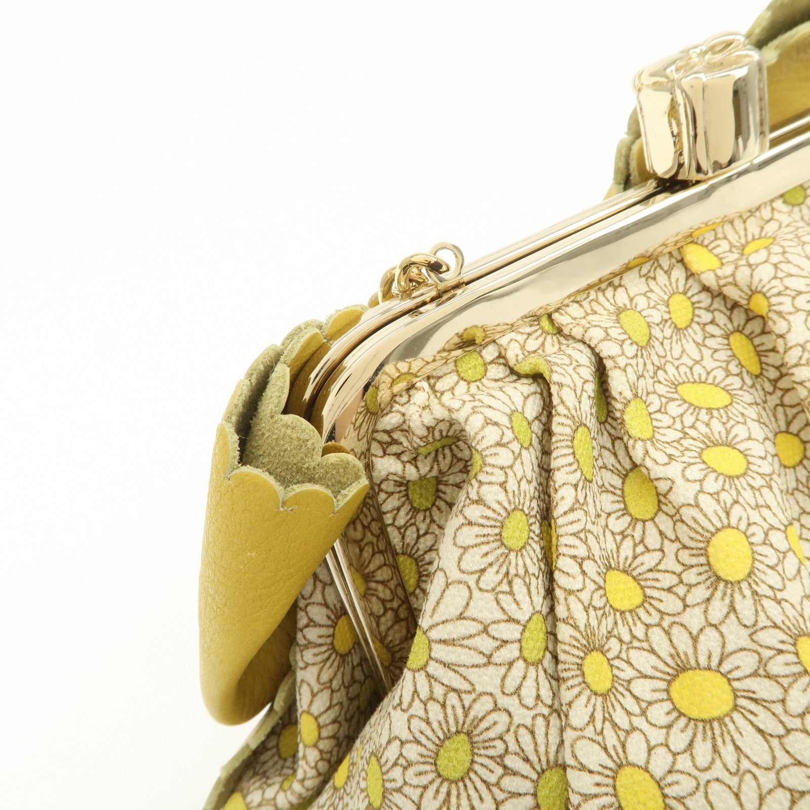 VALENTINO Canvas Leather Chain Shoulder Bag Hand Bag Mustard