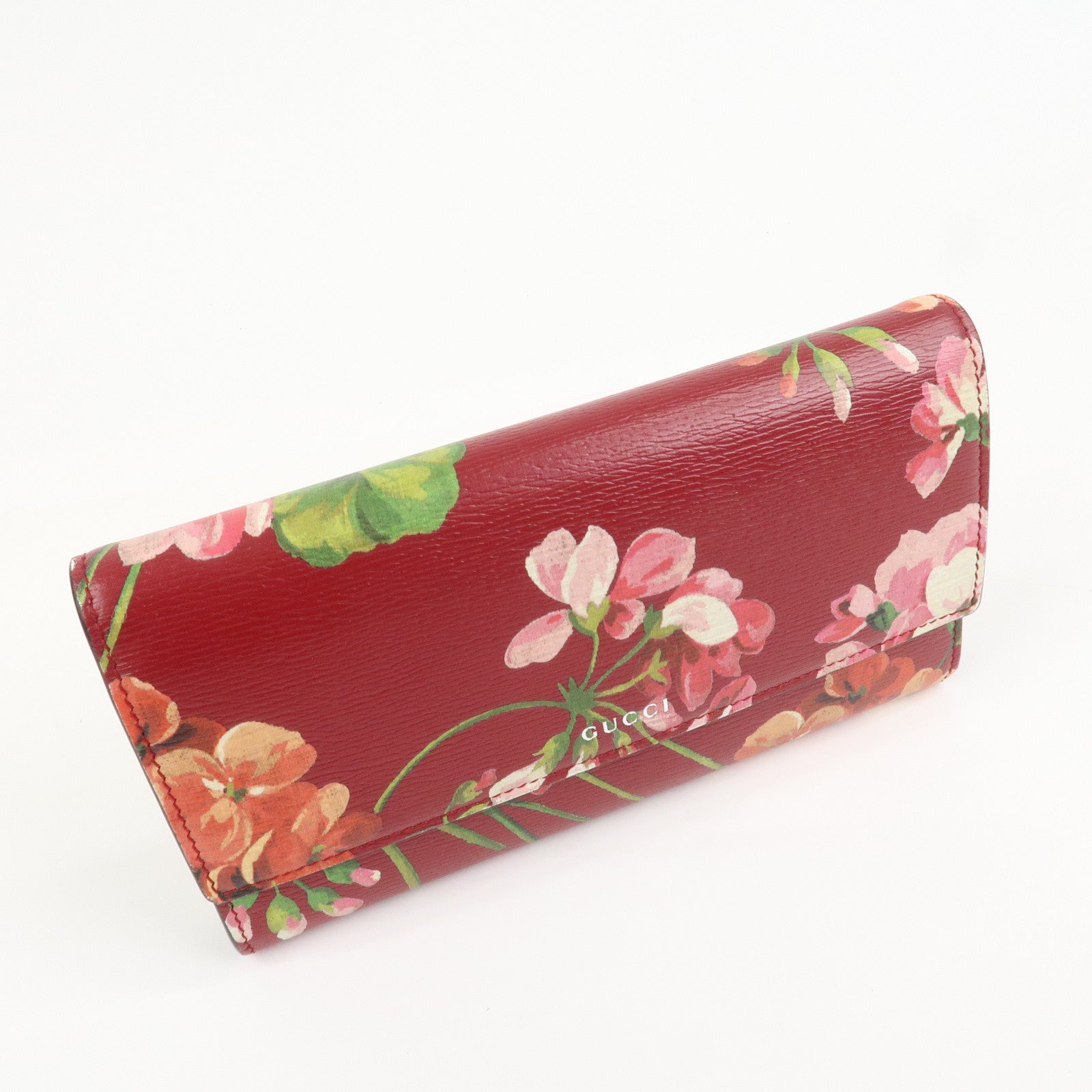 GUCCI Leather Long Wallet Flower Print Red 410100