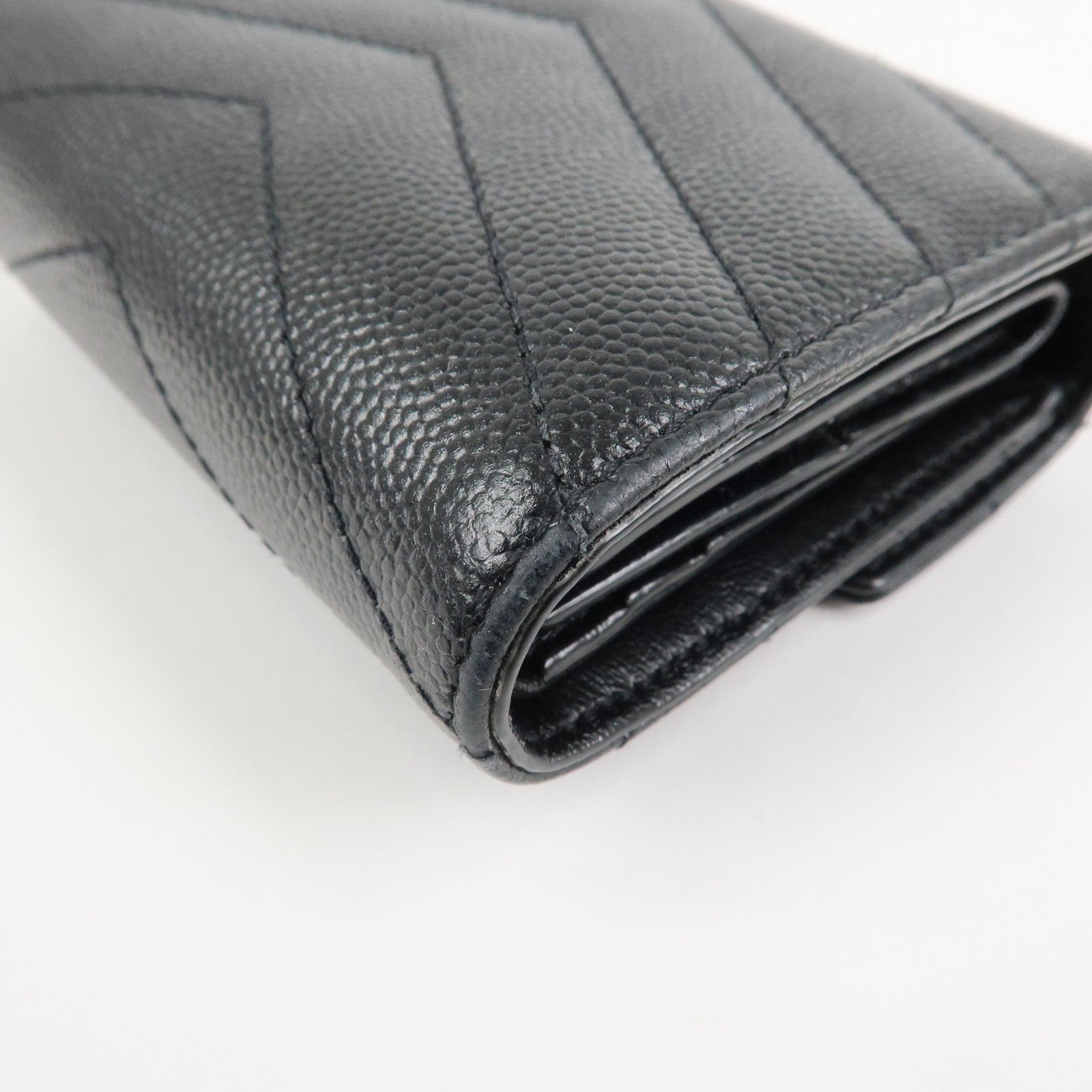 SAINT LAURENT Cassandra Leather Compact Wallet Black