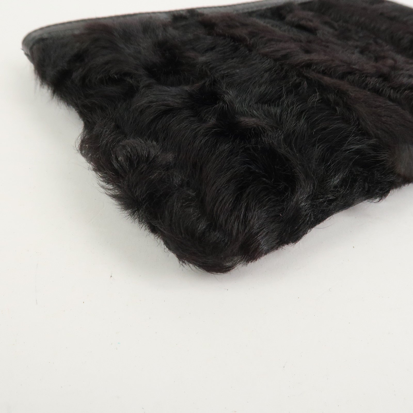 LOEWE Logo Fur Leather Cosmetic Pouch Black