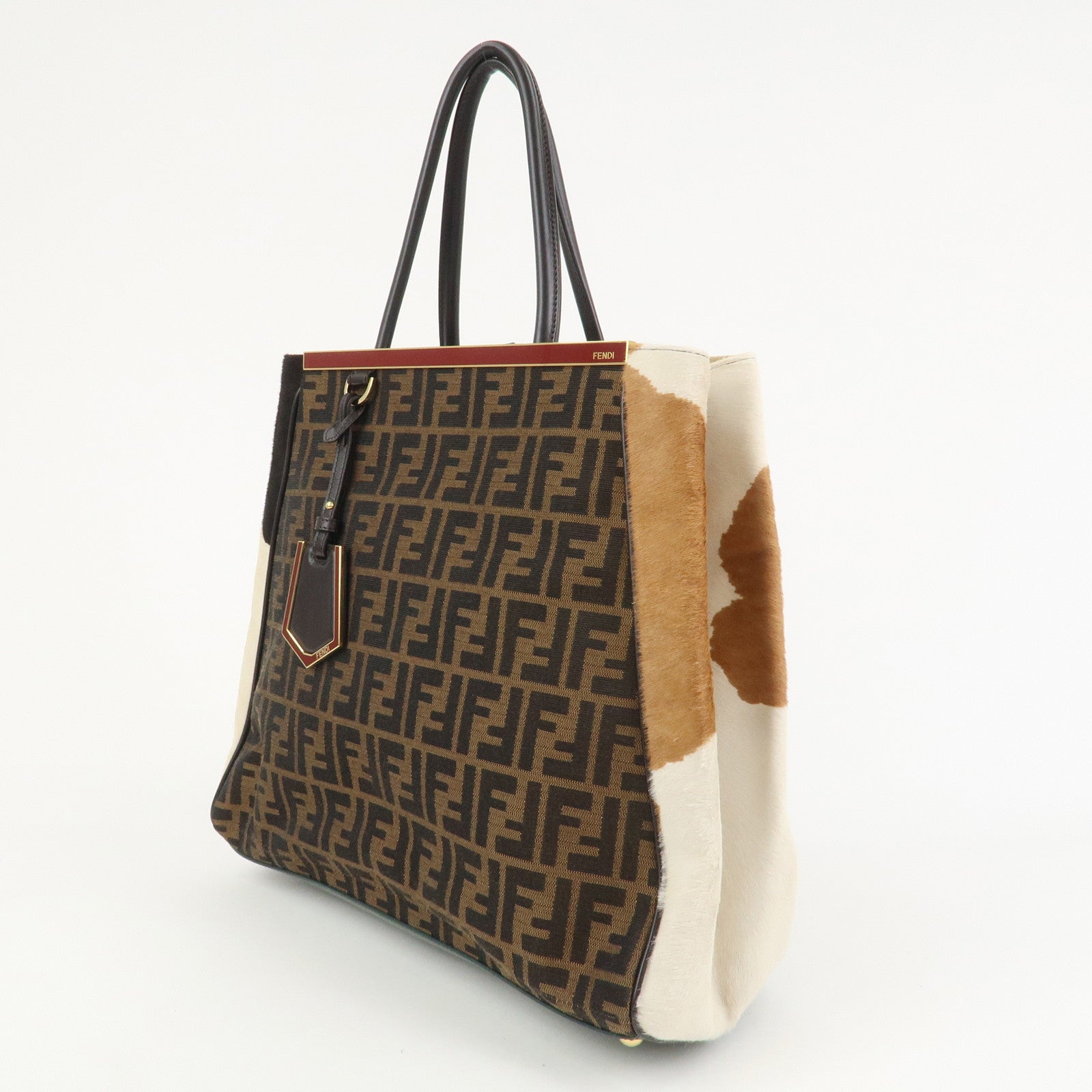 FENDI Zucca Canvas Unborn Calf Toujours Cow Print Tote Bag 8BH251