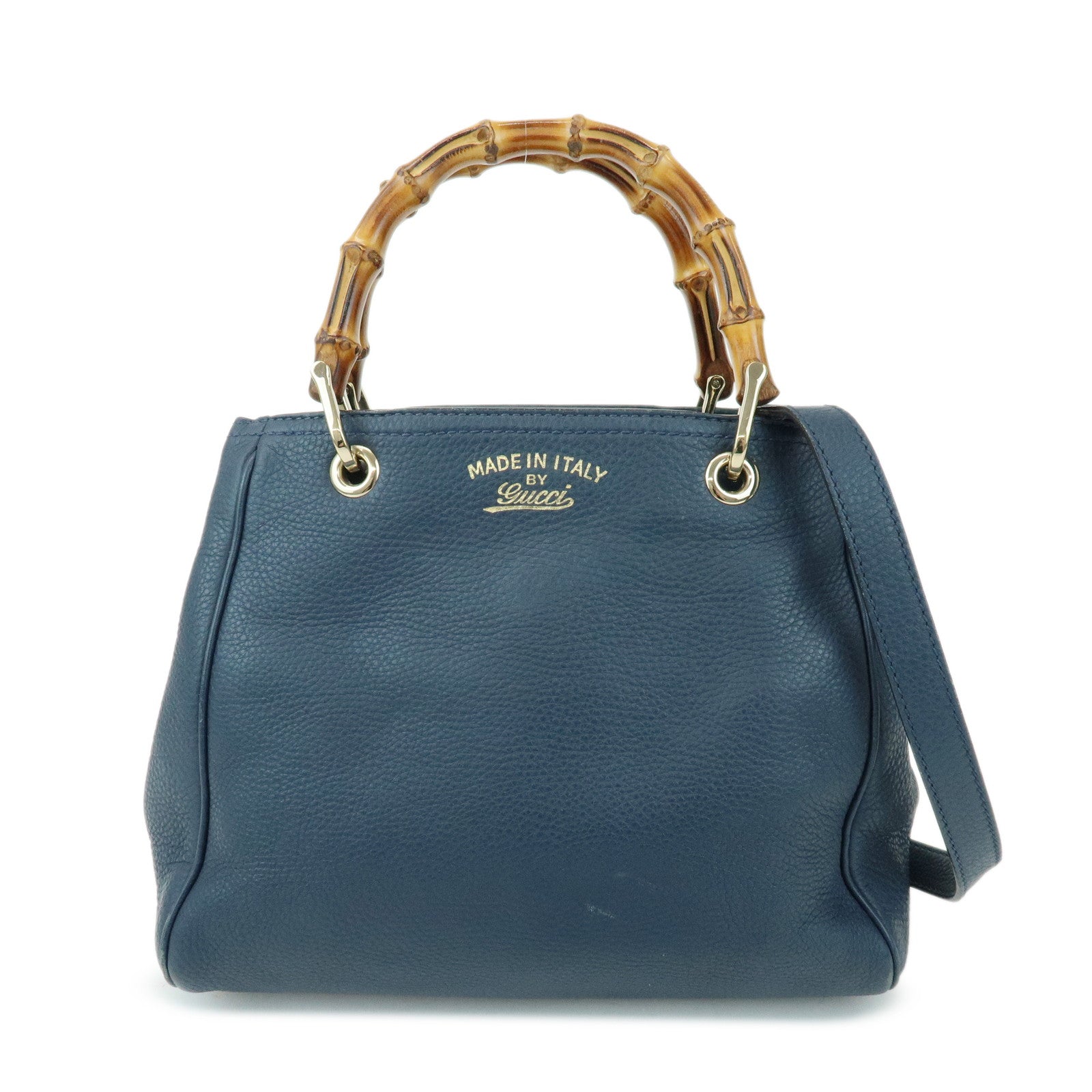 GUCCI Bamboo Shopper Small 2Way Bag Tote Shoulder Bag Navy 336032