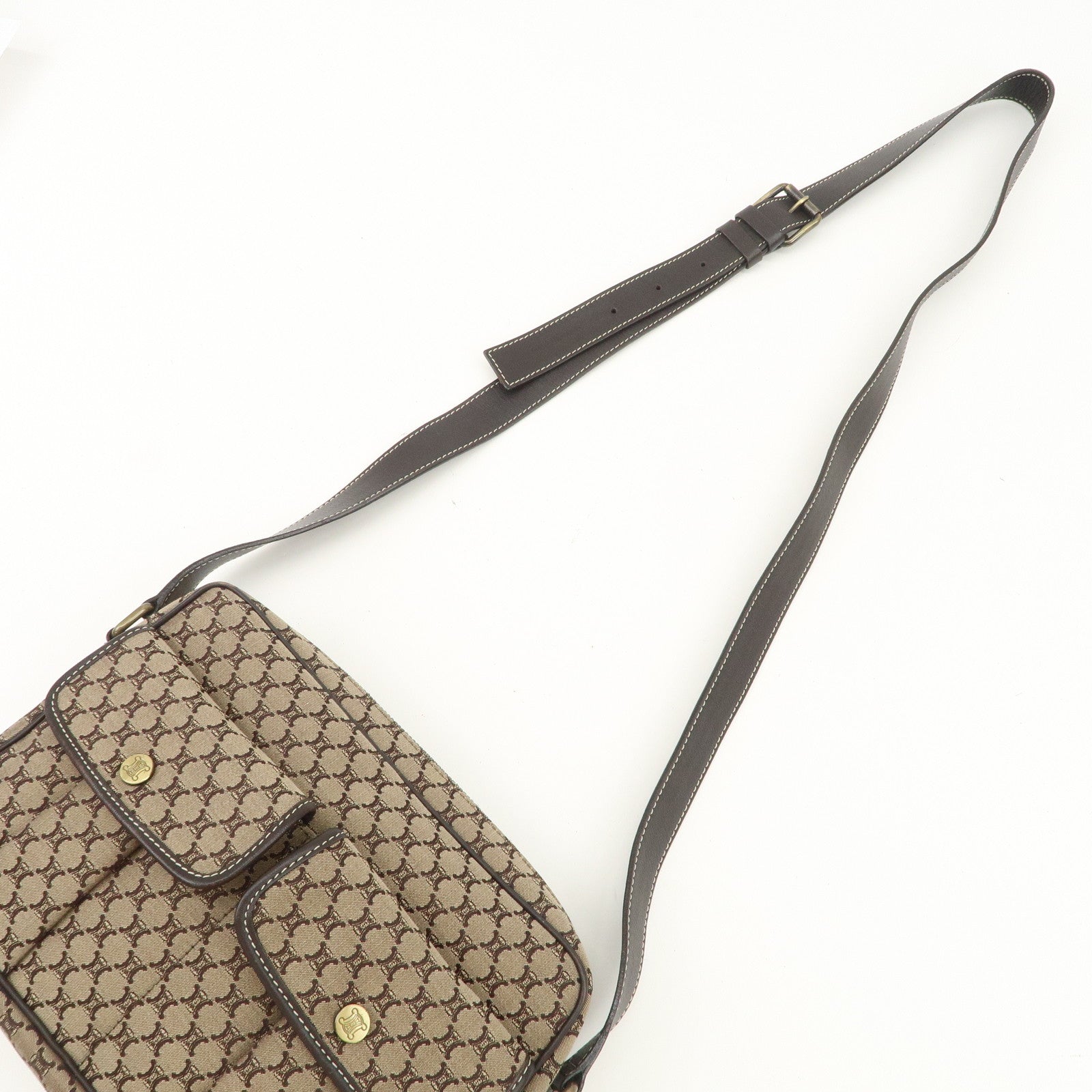 CELINE Macadam Canvas Leather Shoulder Bag Crossbody Bag Brown