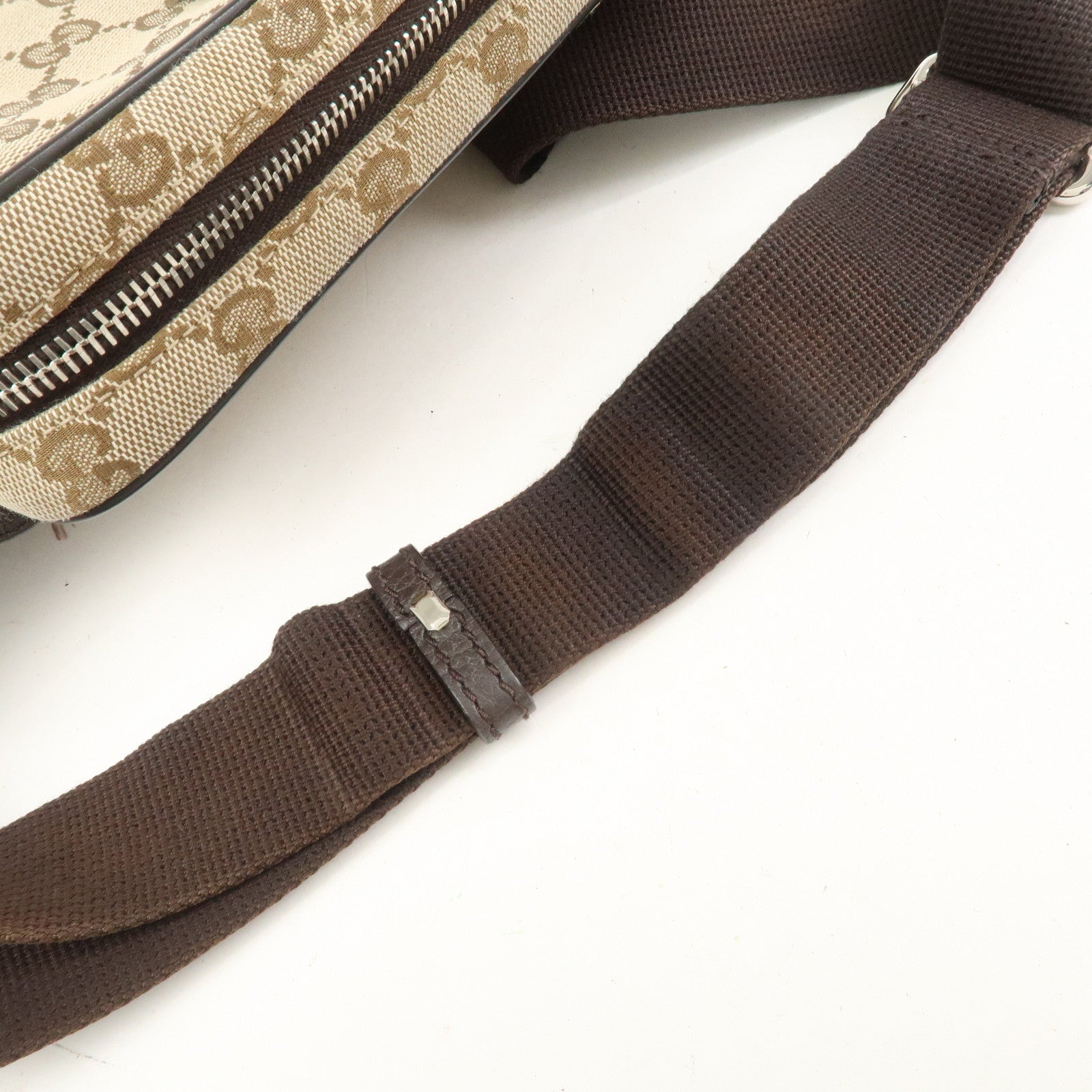 GUCCI GG Canvas Leather Waist Bag Crossbody Bag Beige Brown 449174