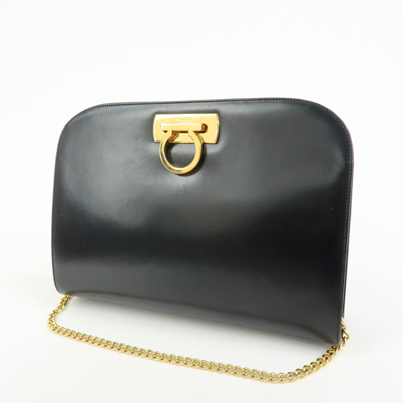 Ferragamo Gancini Leather 2Way Bag Clutch Bag Shoulder Bag Black