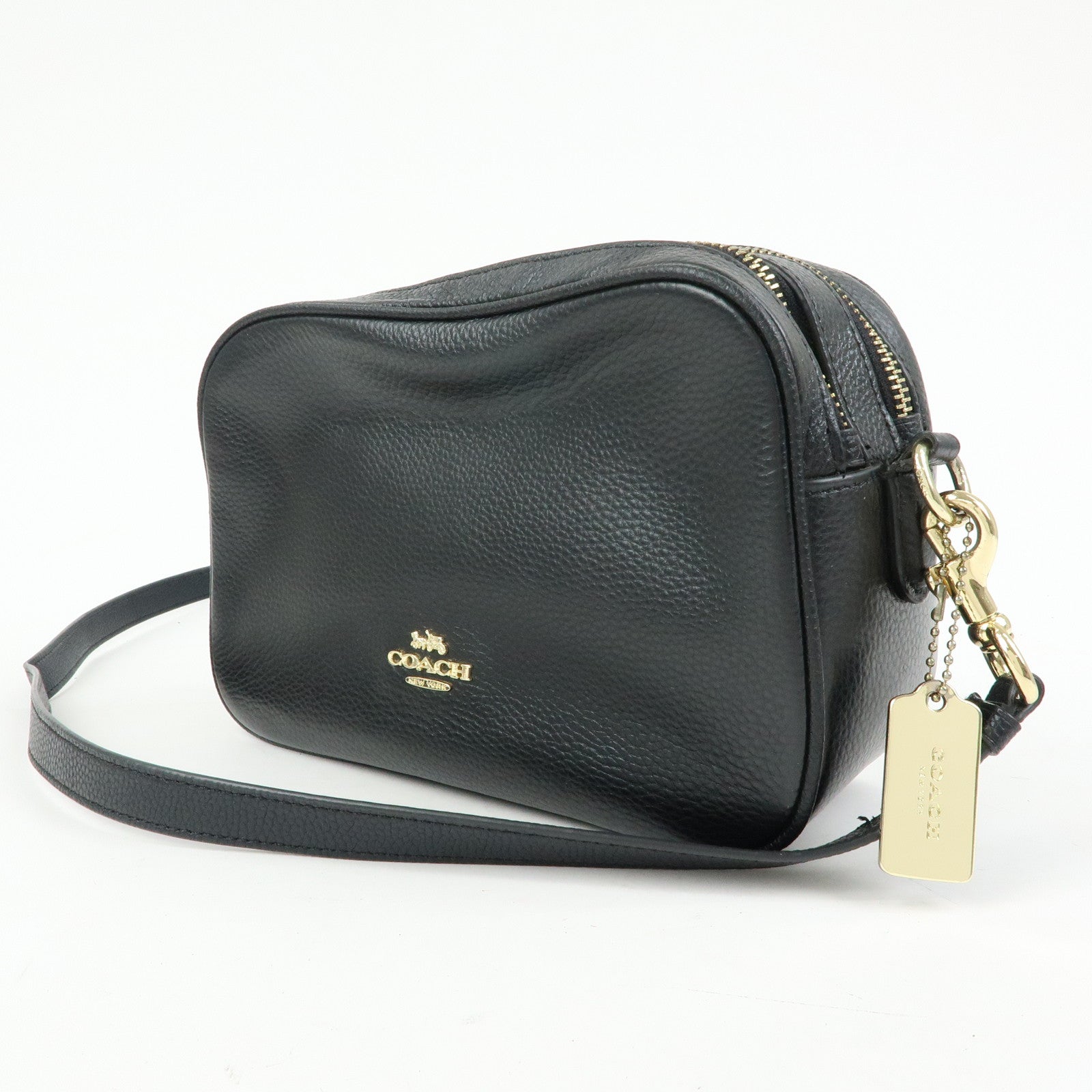 COACH Logo Leather Shoulder Crossbody Bag Black