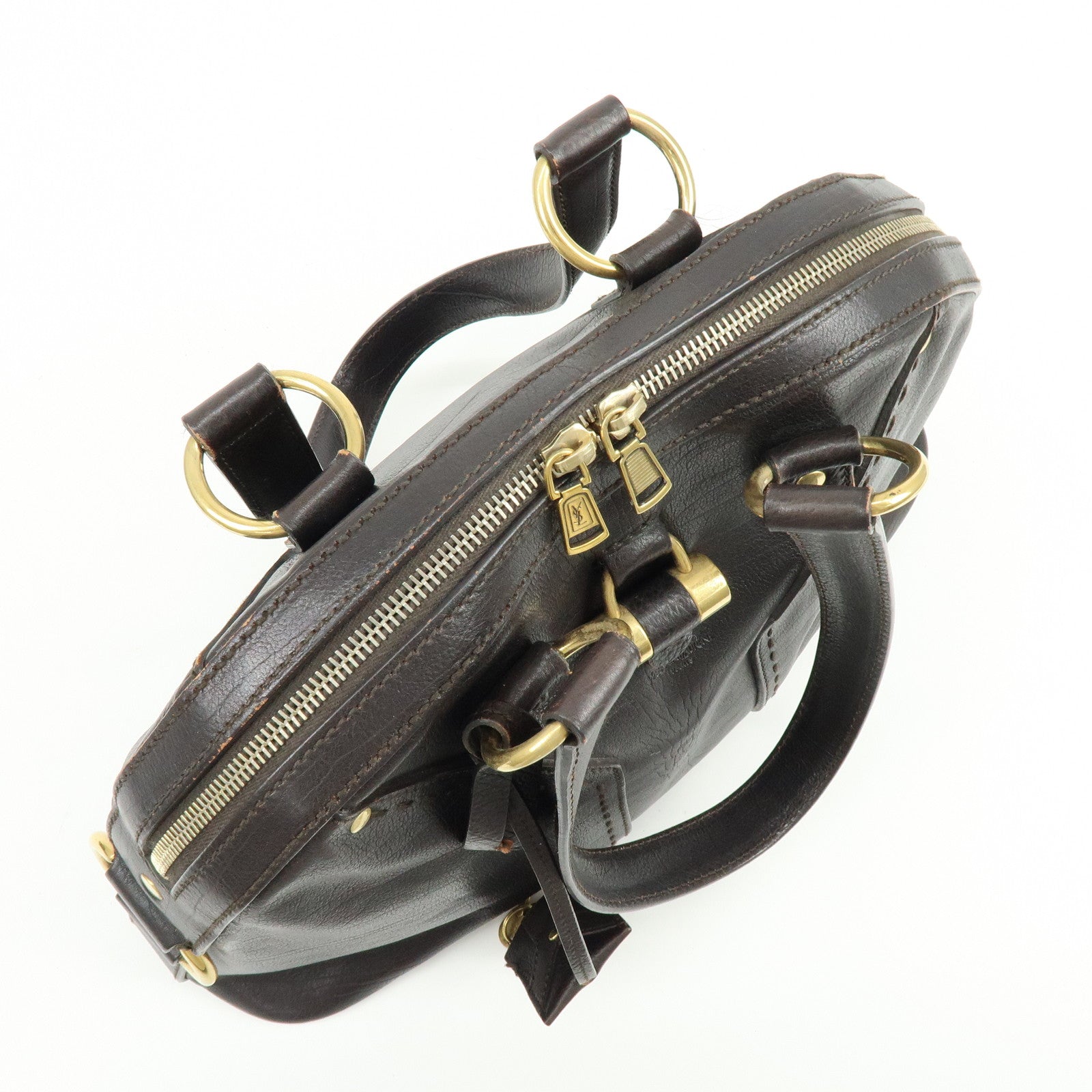 SAINT LAURENT PARIS Muse Y Line Calf Leather Hand Boston Bag Brown