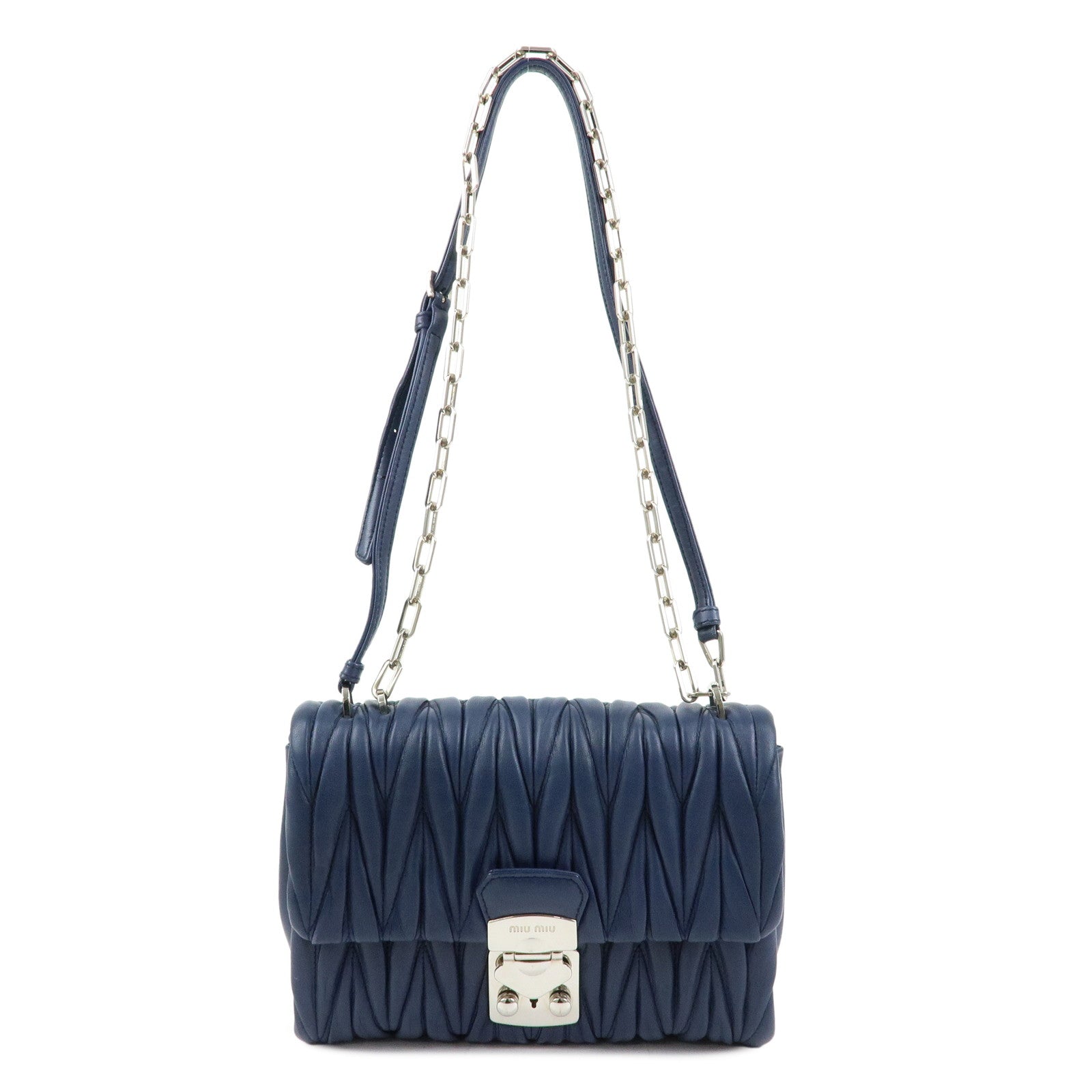 MIU MIU Matelasse Nappa Leather Shoulder Bag Chain Bag Navy