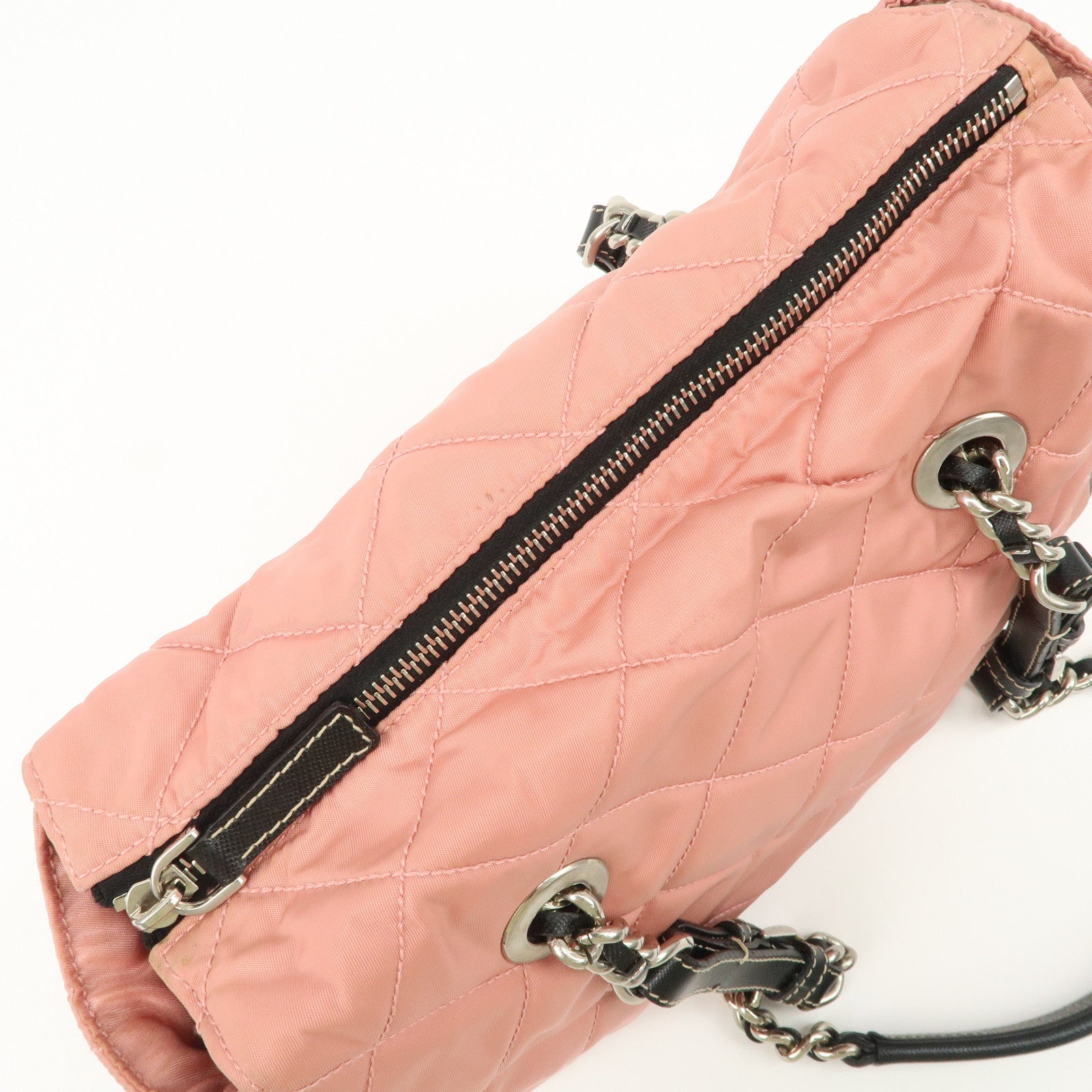 PRADA Triangle Logo Leather Nylon Shoulder Bag Tote Bag Pink BR2236 Used