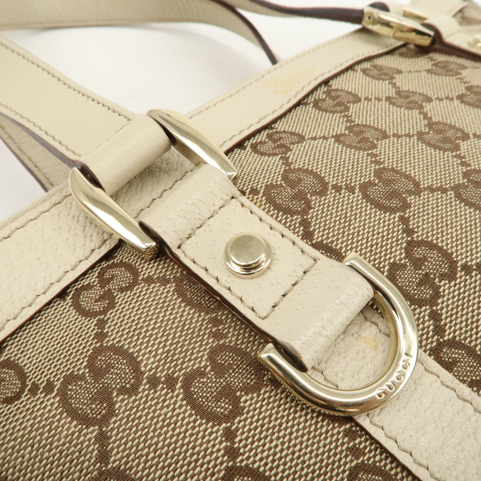 GUCCI Abbey GG Canvas Leather Tote Bag Hand Bag Beige Ivory 141471