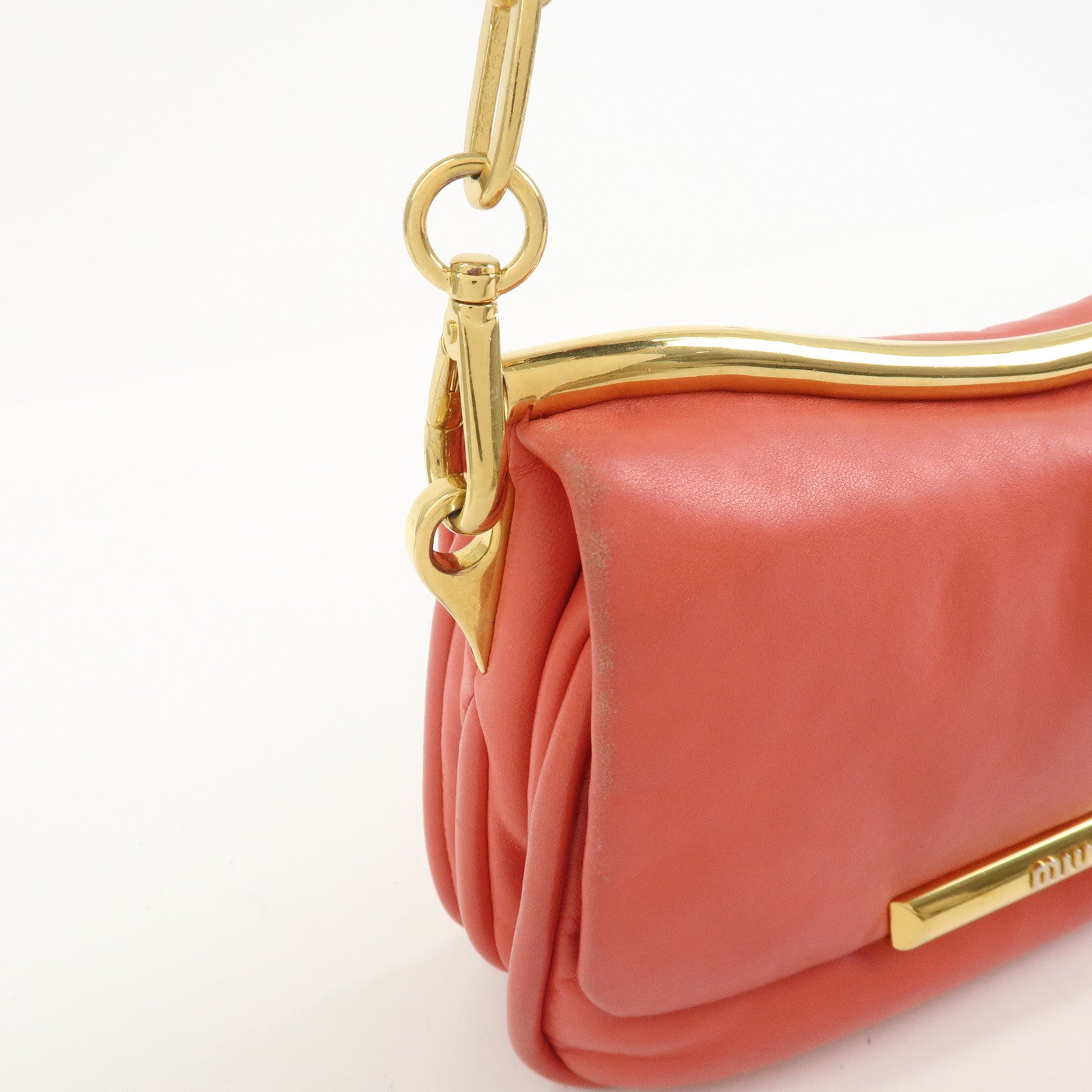 MIU MIU Nappa Leather Chain Shoulder Bag Crossbody Bag Coral