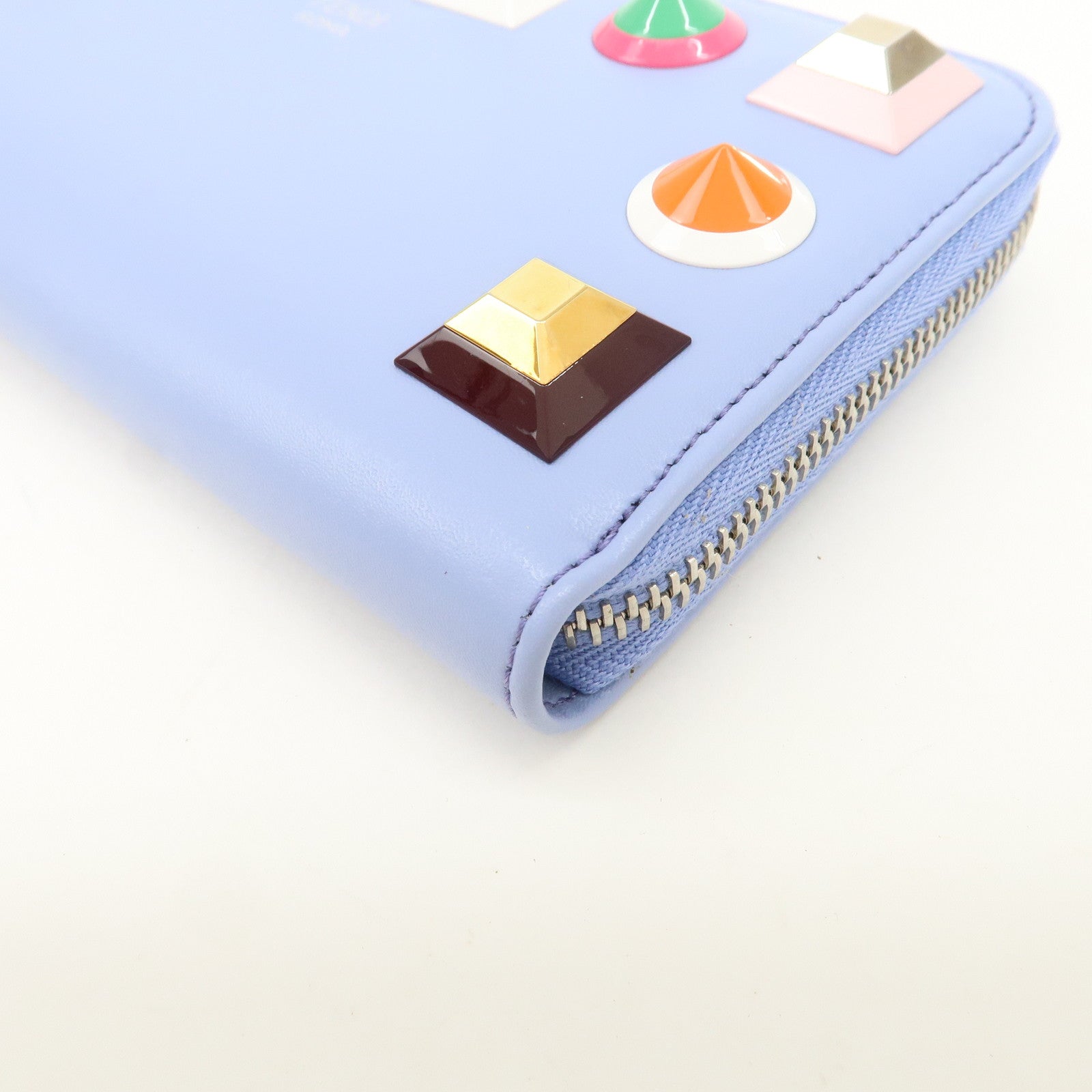 FENDI Plexiglass Studs Round Zippy Long Wallet Light Blue 8M0299