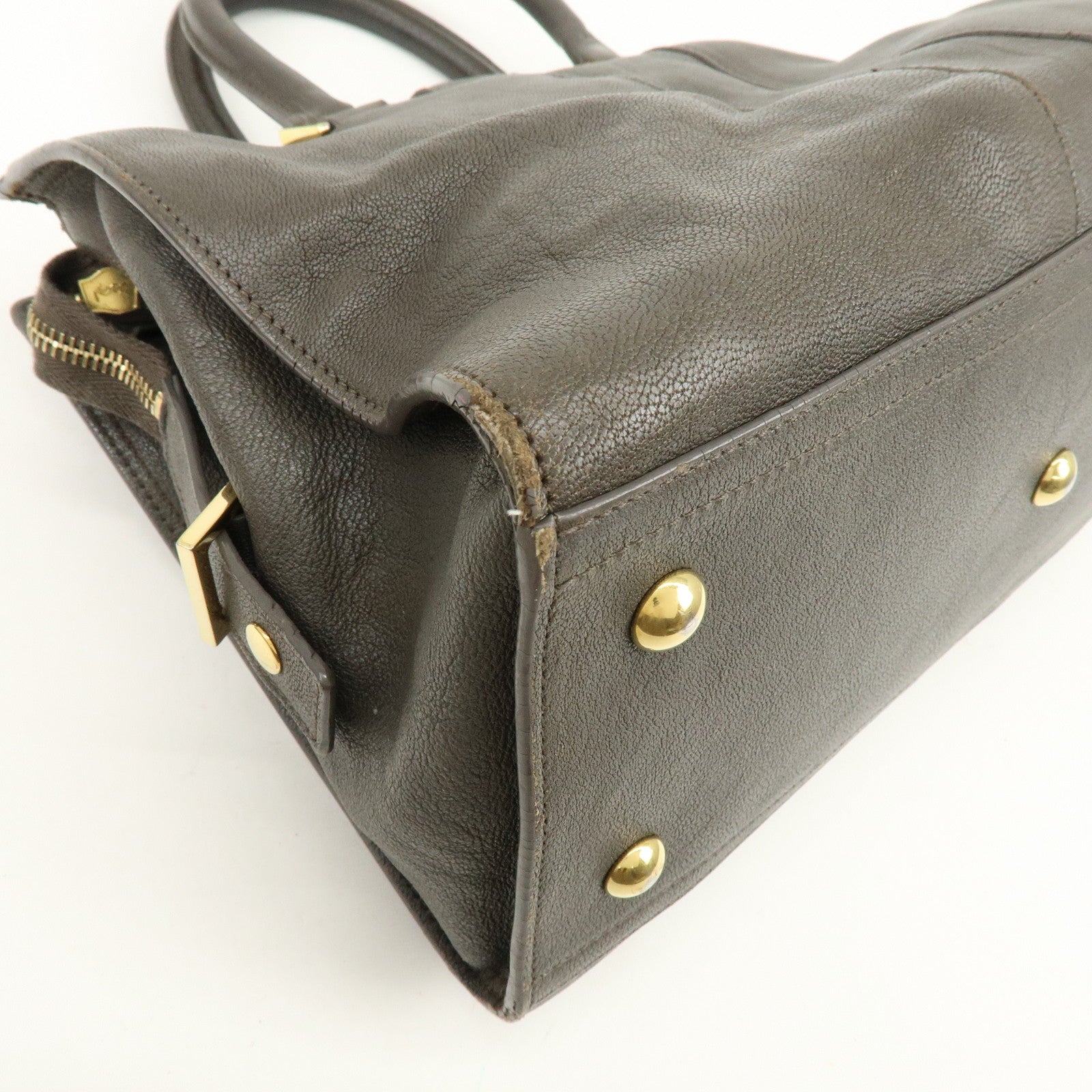 SAINT LAURENT PARIS Cabas Chyc Leather 2WAY Bag Gray 370699