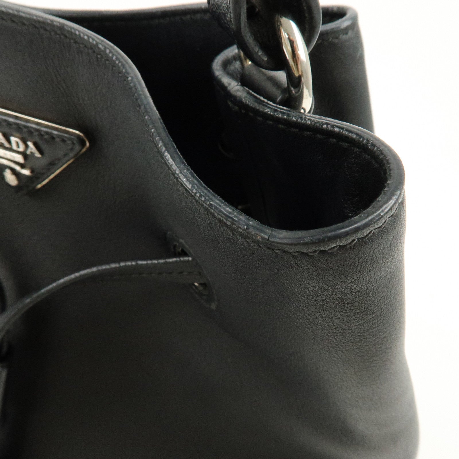 PRADA Triangle Logo City Calf Leather 2Way Bag Bucket Bag Black