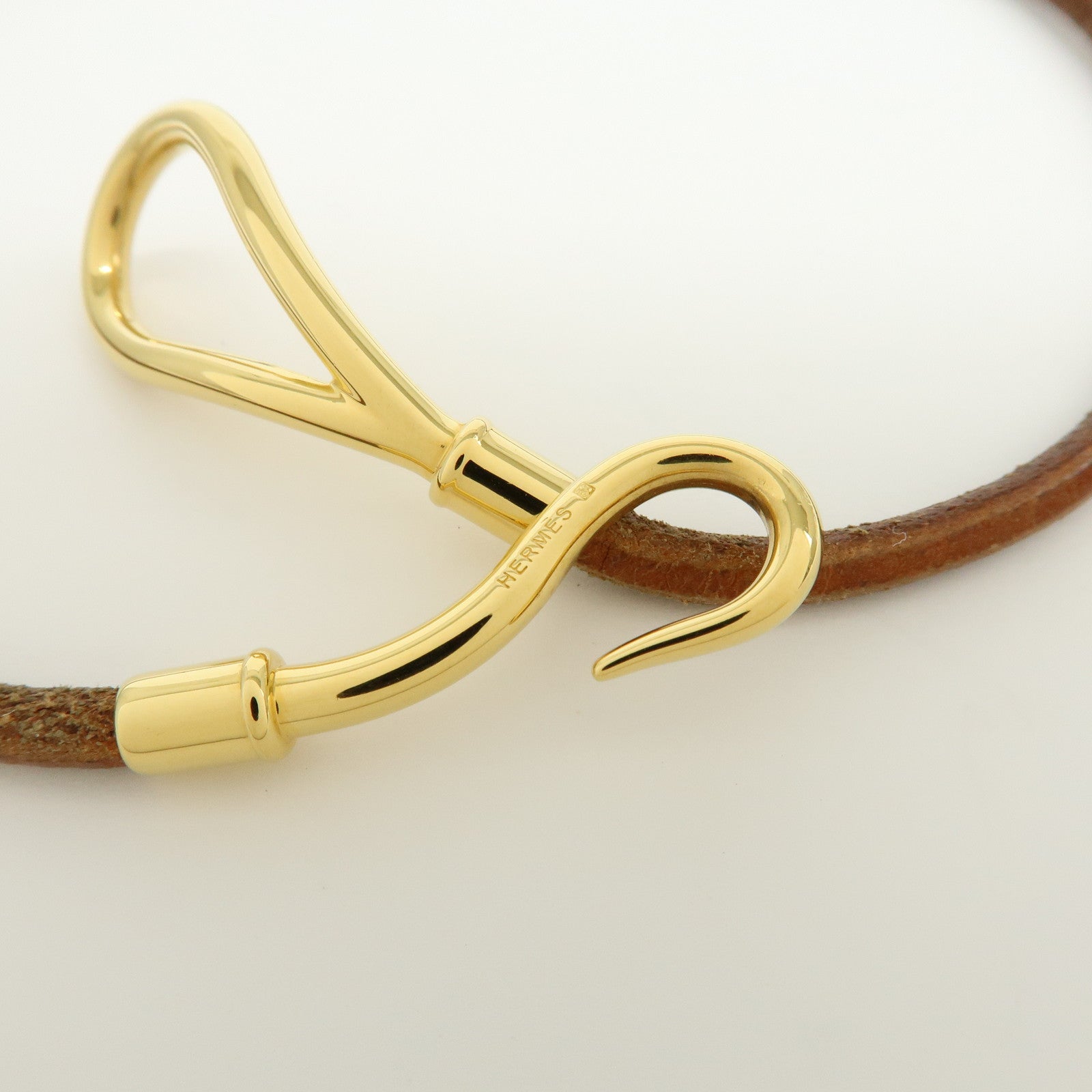 HERMES Jumbo Choker Leather Metal Bracelet Brown Gold