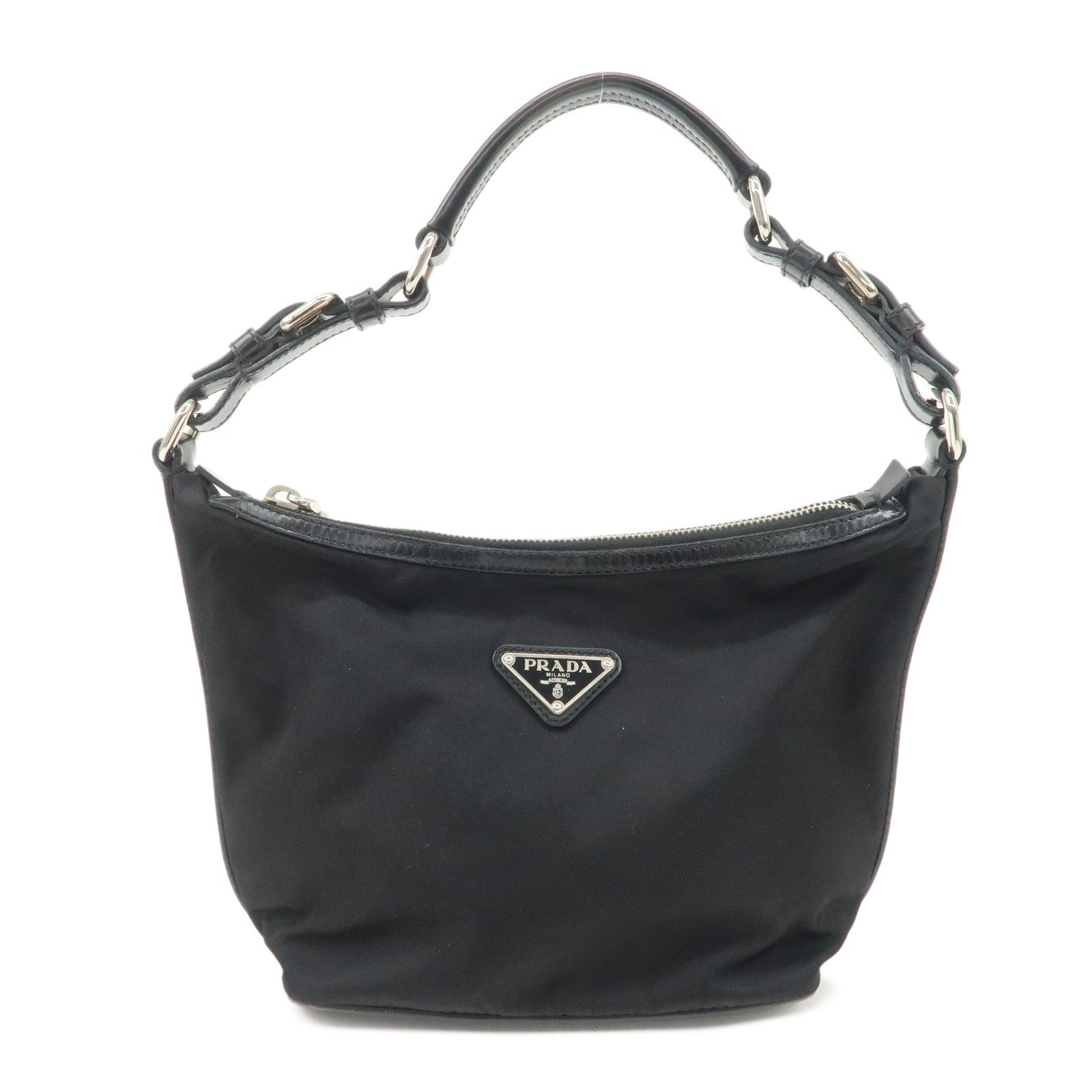 PRADA Triangle Logo Nylon Leather Shoulder Bag Hand Bag Black BR3121 Used