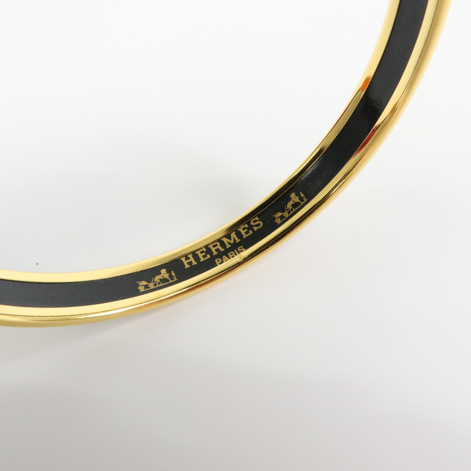 HERMES Email PM Bracelet Bangle Black Gold