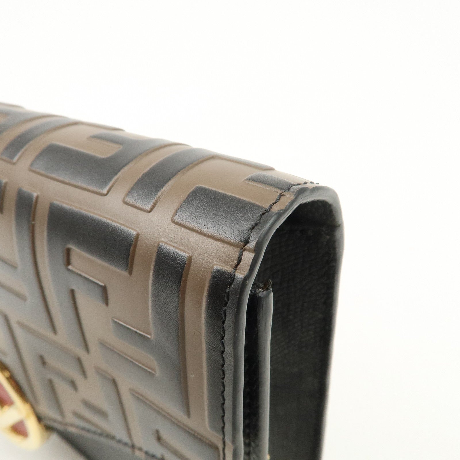 FENDI F is FENDI Leather Chain Shoulder Bag Black Brown 8BS006 Used