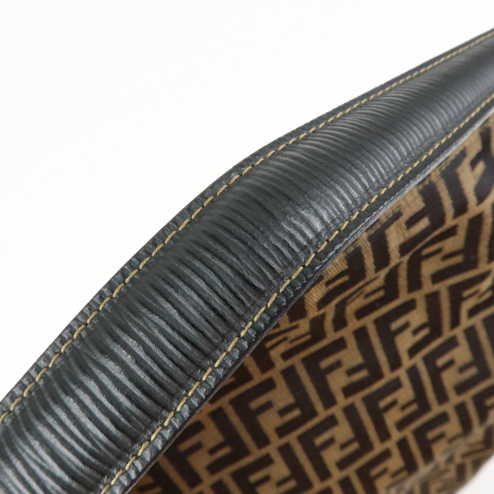 FENDI Zucca Canvas Leather Shoulder Bag Hand Bag Brown Black