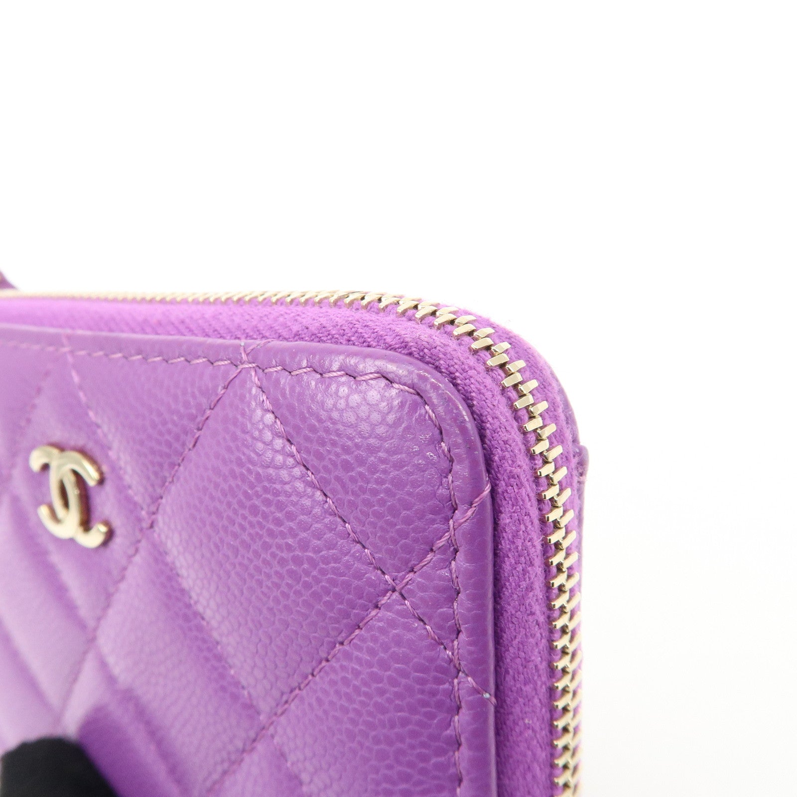 CHANEL Matelasse COCO Mark Caviar Skin Round Zippy Coin Purse Purple Used