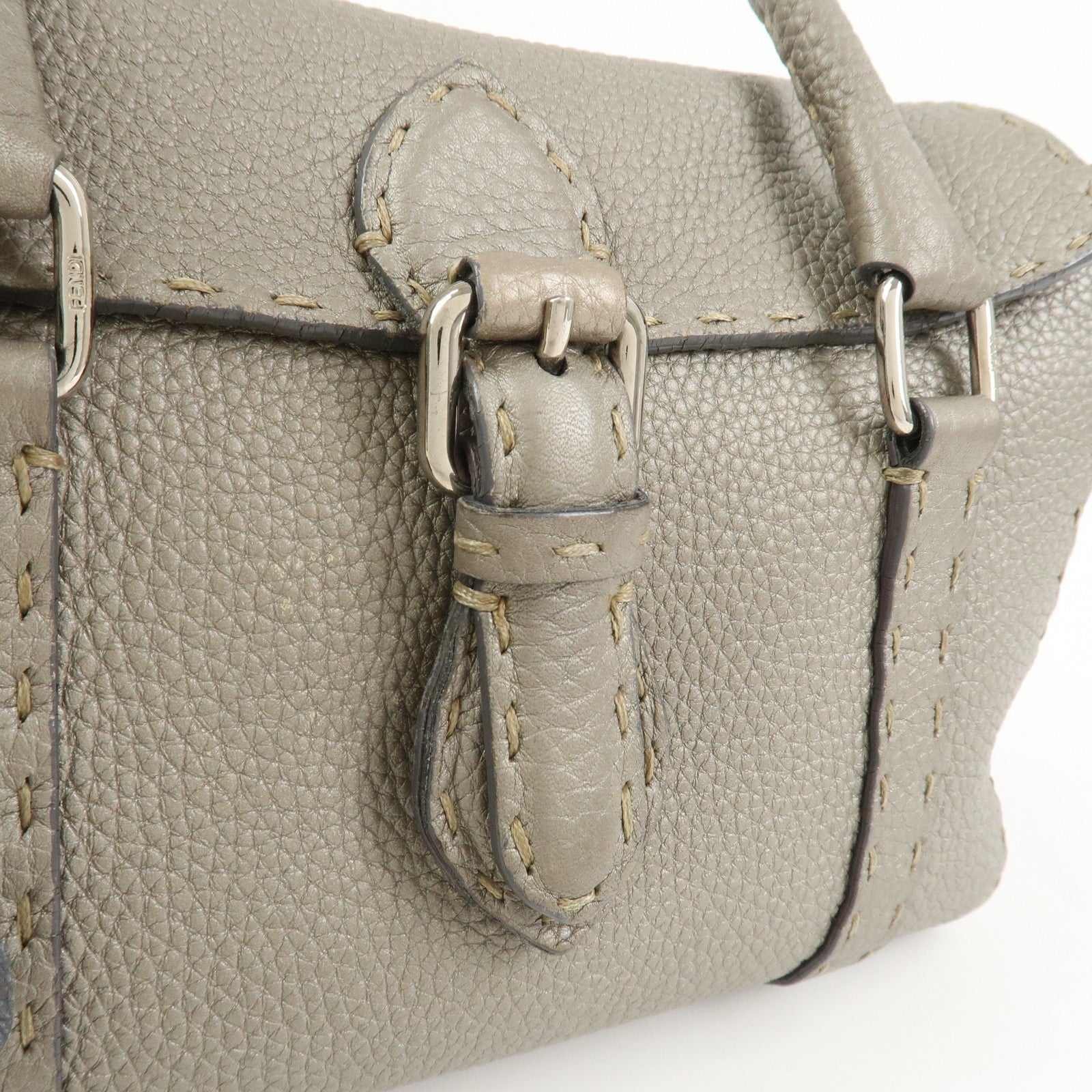 FENDI Seleria Mini Linda Leather Hand Shoulder Bag Greige 8BR486