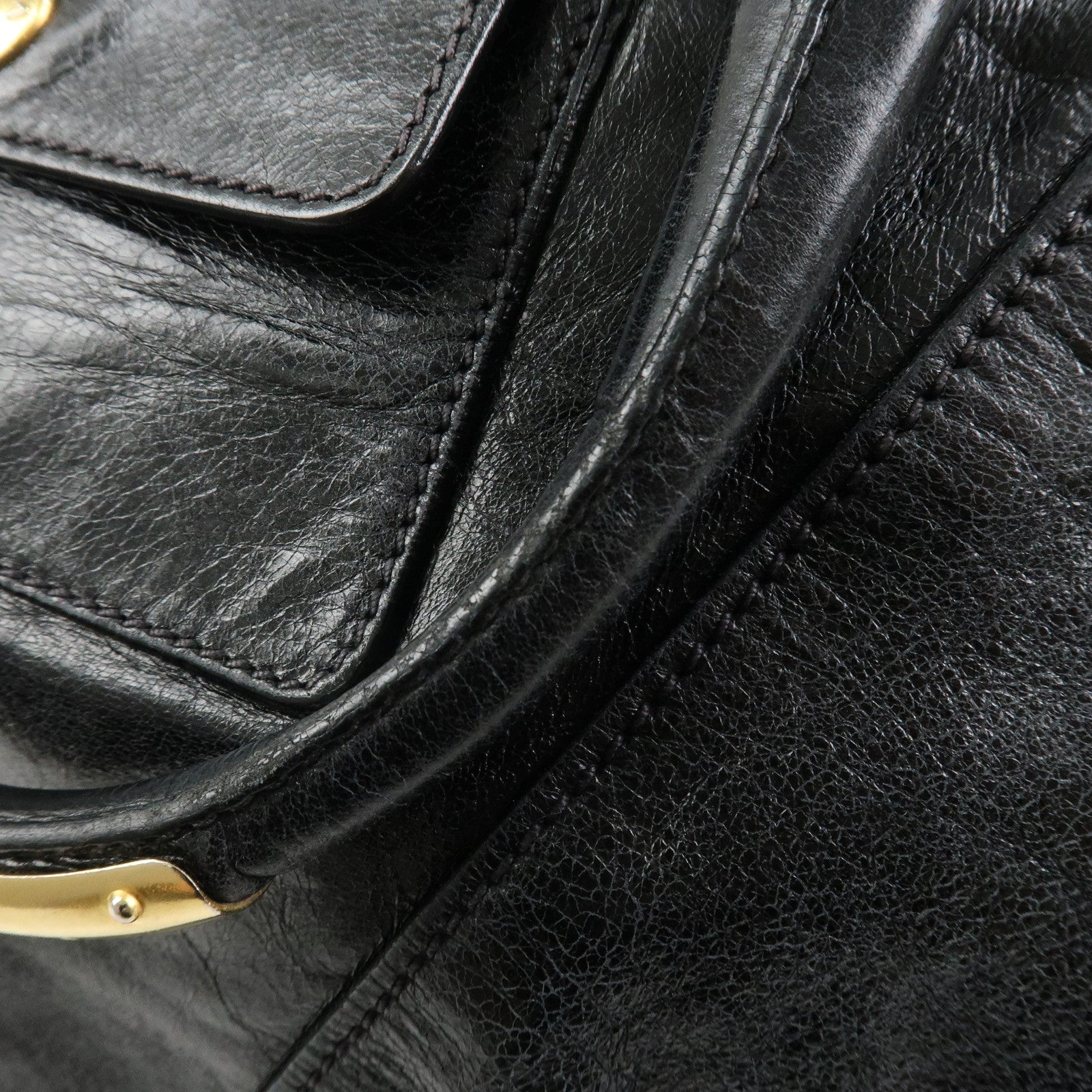 PRADA Logo Leather Tote Bag Shoulder Bag Black