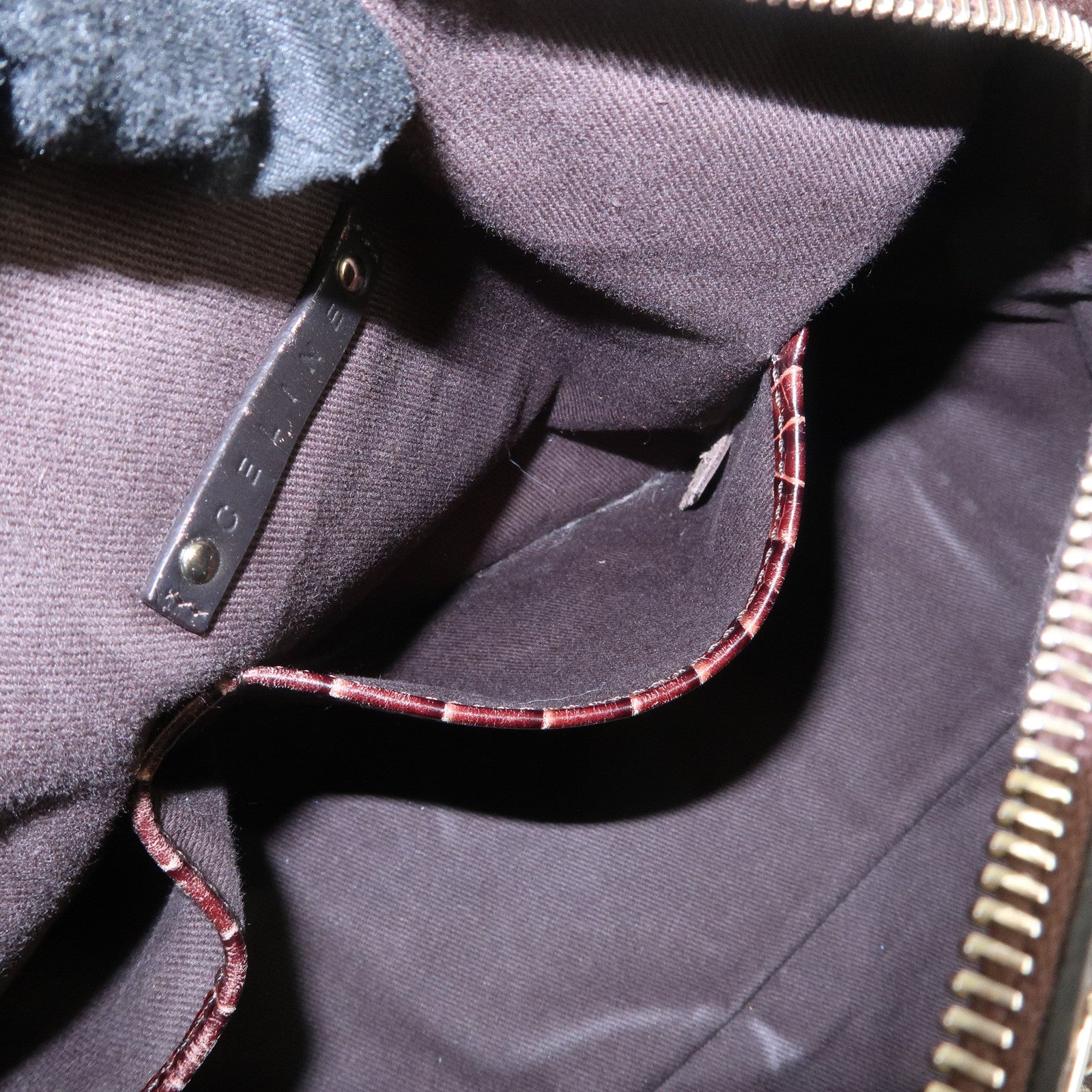 CELINE Macadam Canvas Embossed Leather Hand Bag Shoulder Bag Brown