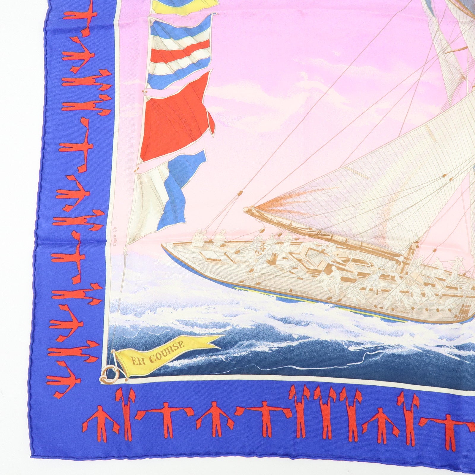 HERMES Carre 90 Silk 100% Scarf EN COURSE Purple Blue