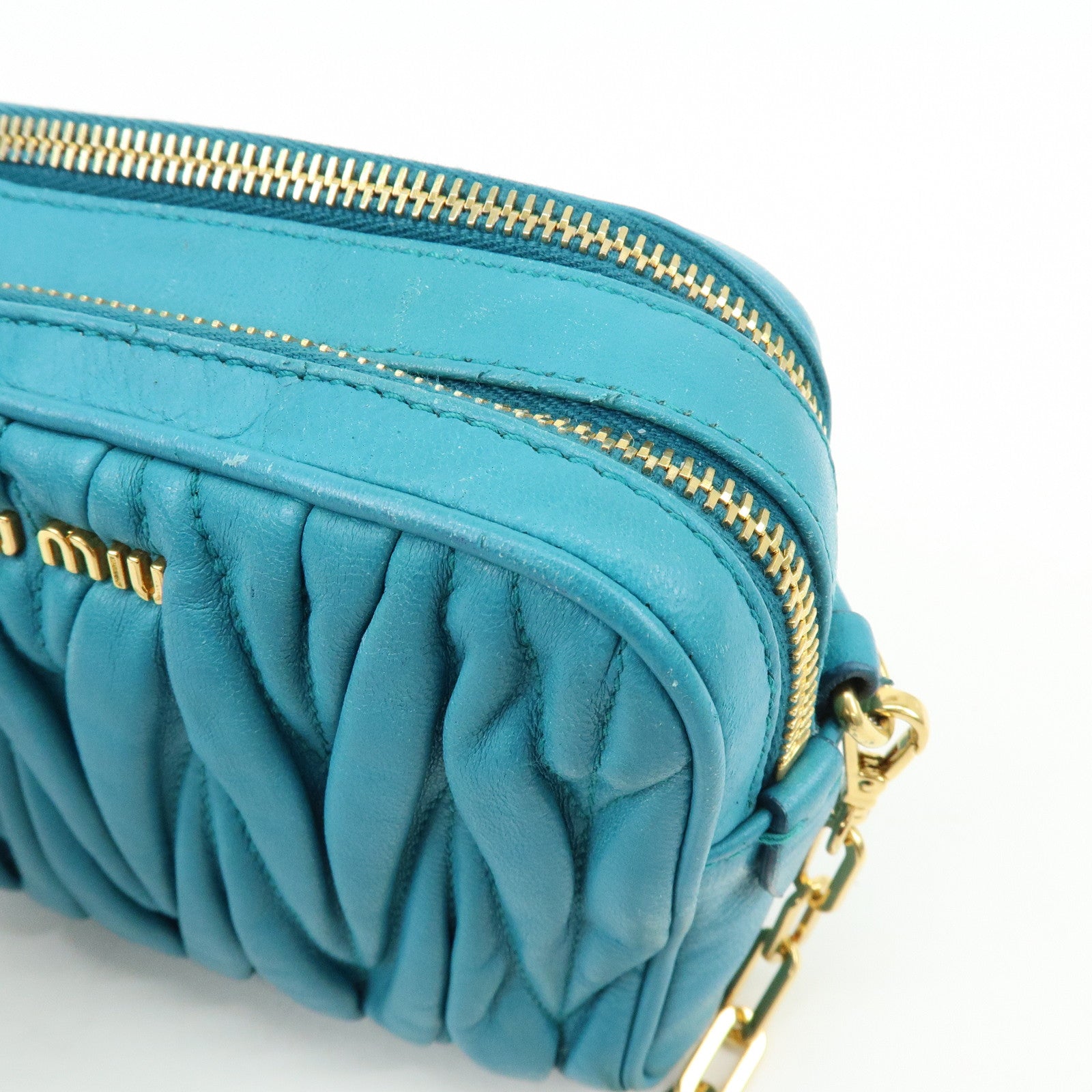 MIU MIU Matelasse Leather 2Way Bag Hand Shoulder Bag Blue RT0543
