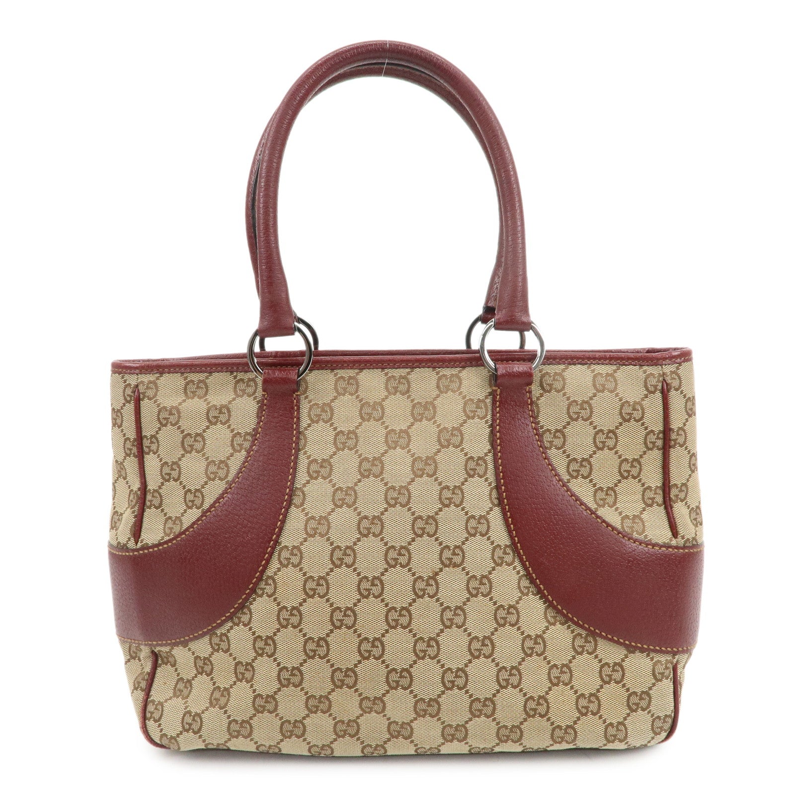 GUCCI GG Monogram Canvas Leather Tote Bag Beige Bordeaux 113011