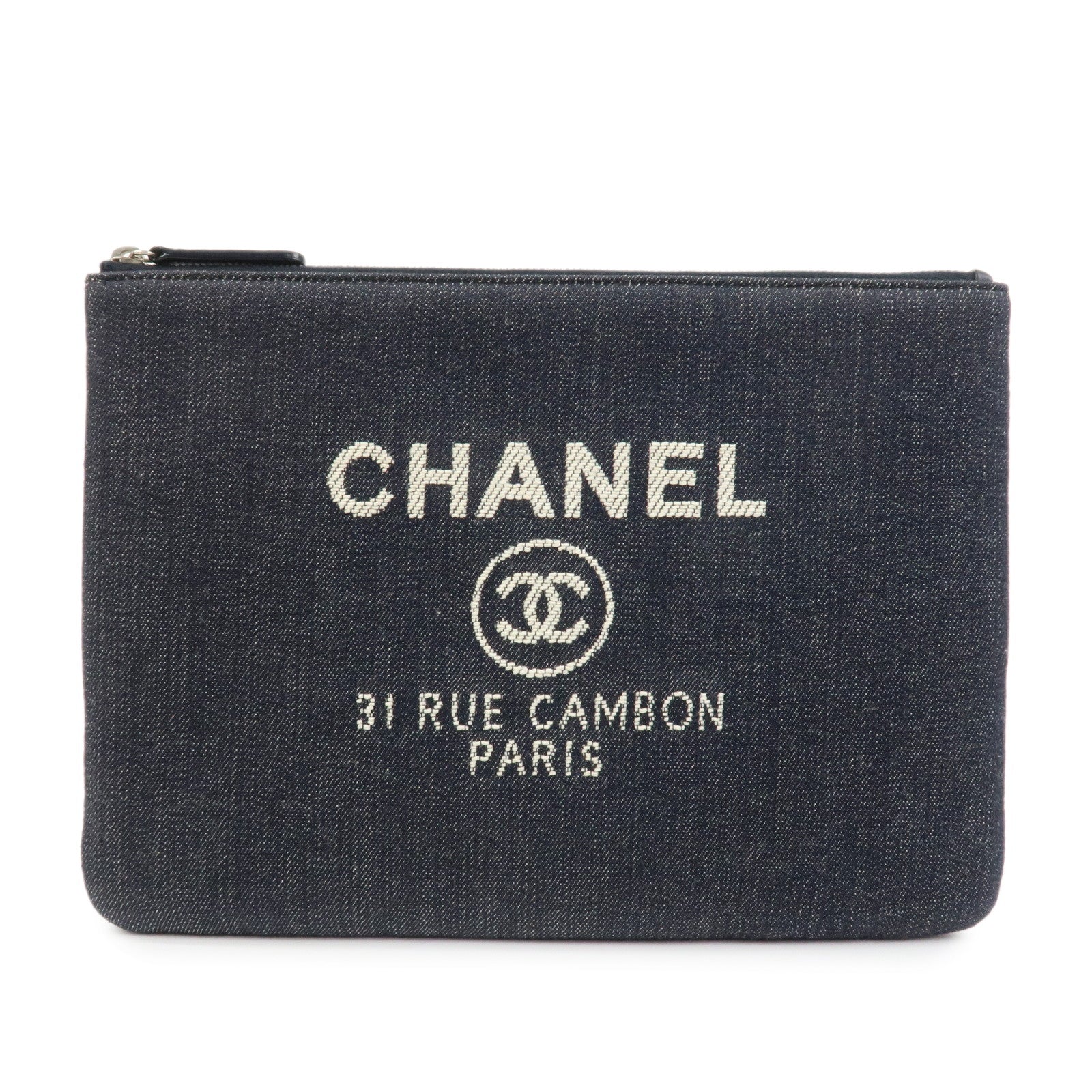 CHANEL Deauville Canvas Denim Clutch Bag Pouch Denim A80802