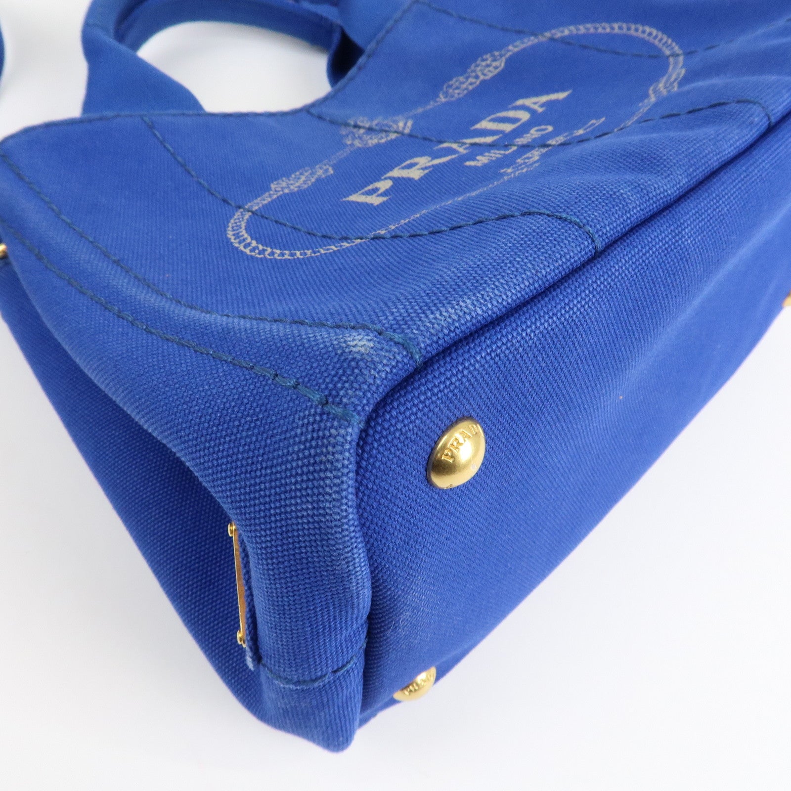 PRADA Logo Canapa Mini Canvas 2Way Tote Shoulder Bag Blue BN2439 Used
