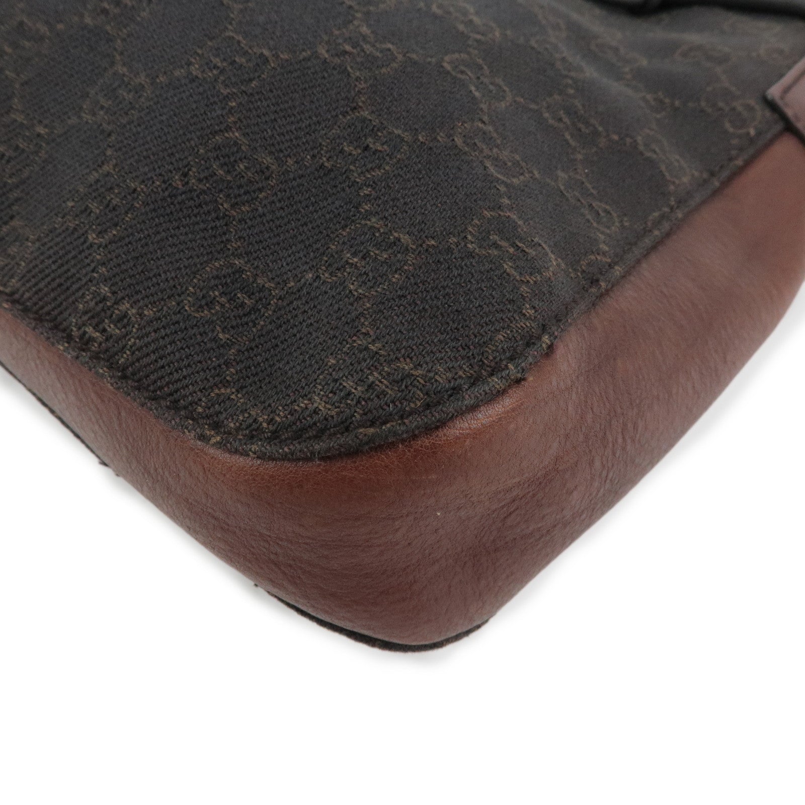GUCCI Horsebit GG Monogram Leather Shoulder Bag Dark Brown 17325