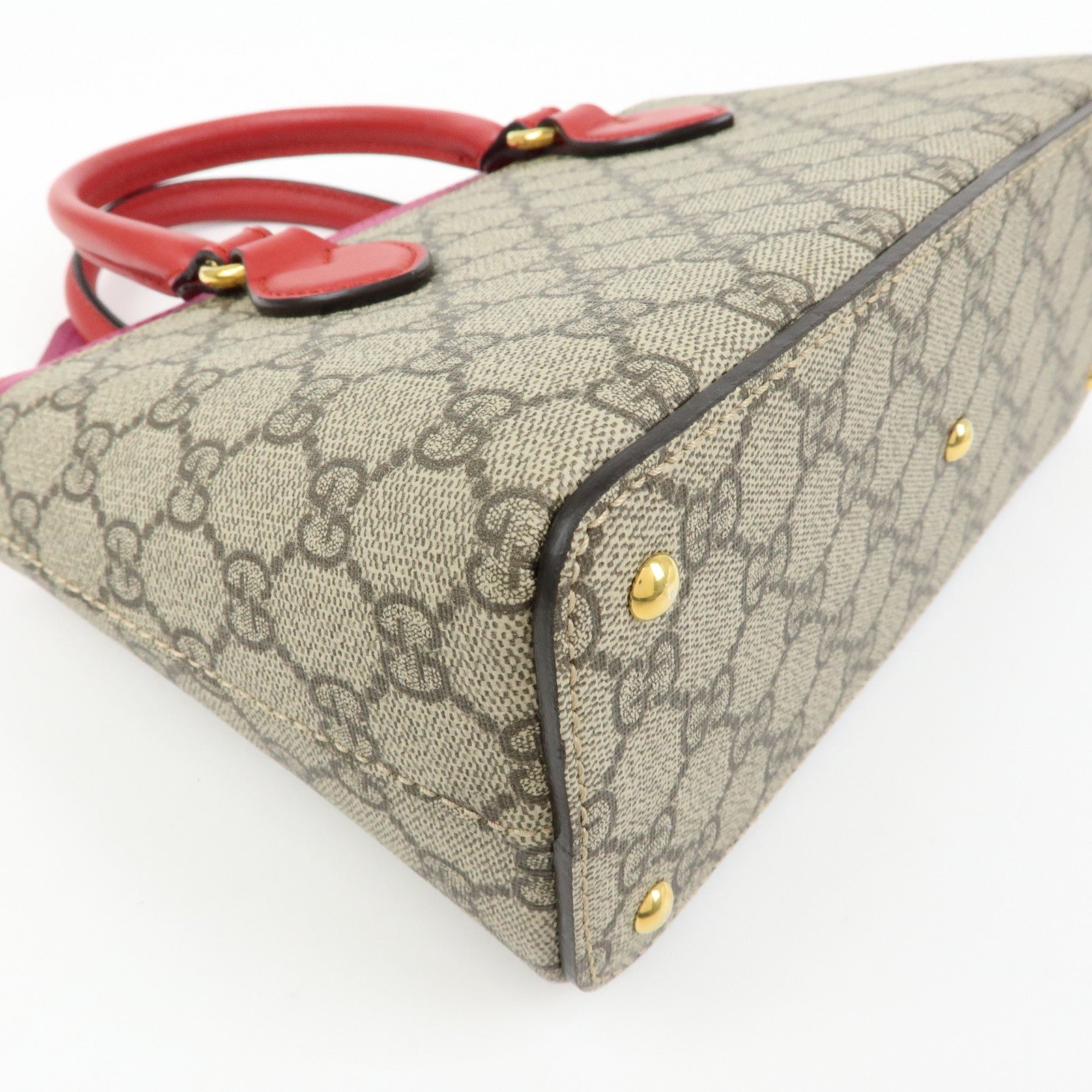 GUCCI GG Supreme Leather 2Way Bag Hand Bag Beige Pink Red 453177