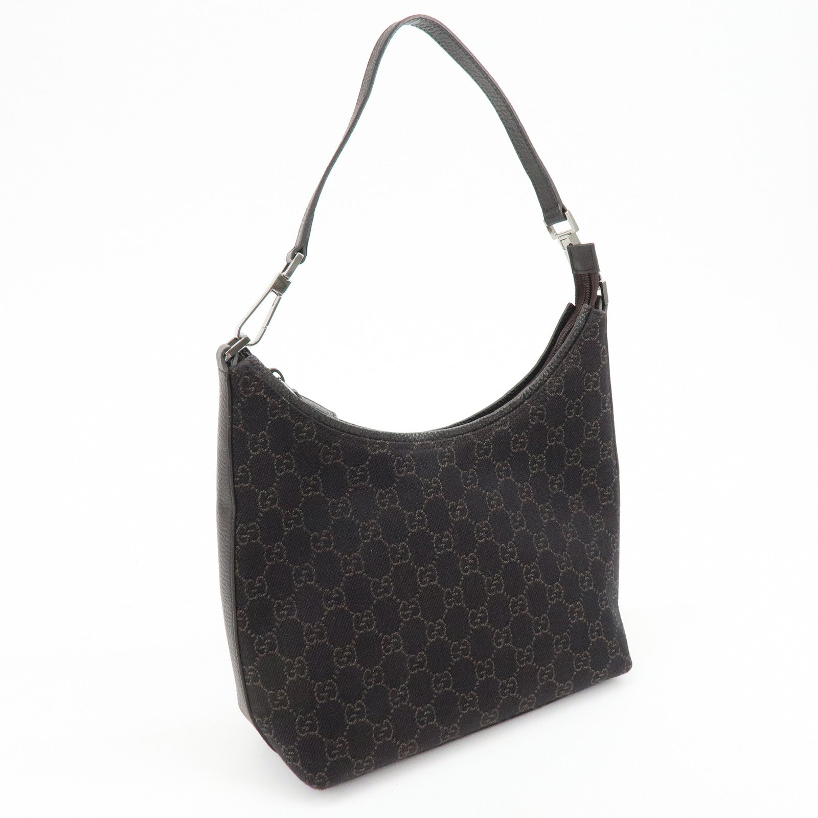 GUCCI GG Denim Leather Shoulder Bag Hand Bag Dark Brown 28335