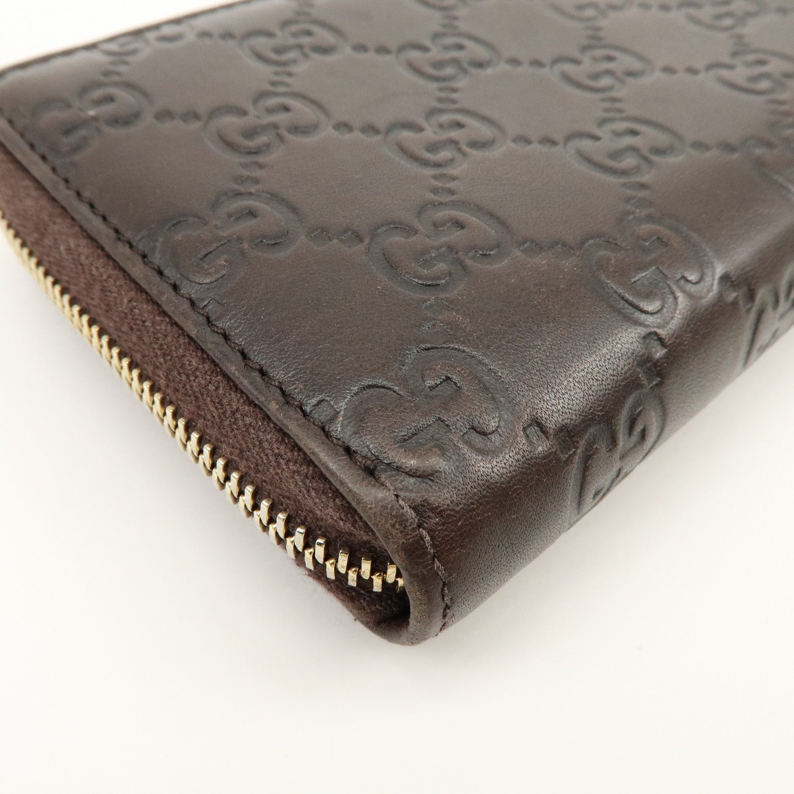 GUCCI Guccissima Leather Round Zippy Long Wallet Dark Brown 112724