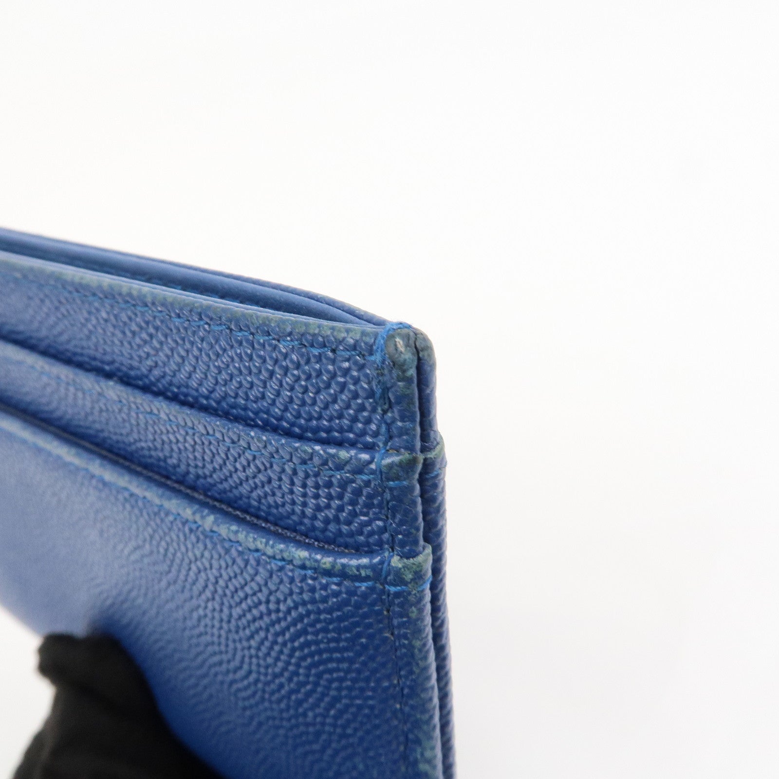 CHANEL Logo Caviarskin Leather Card Case Card Holder Blue