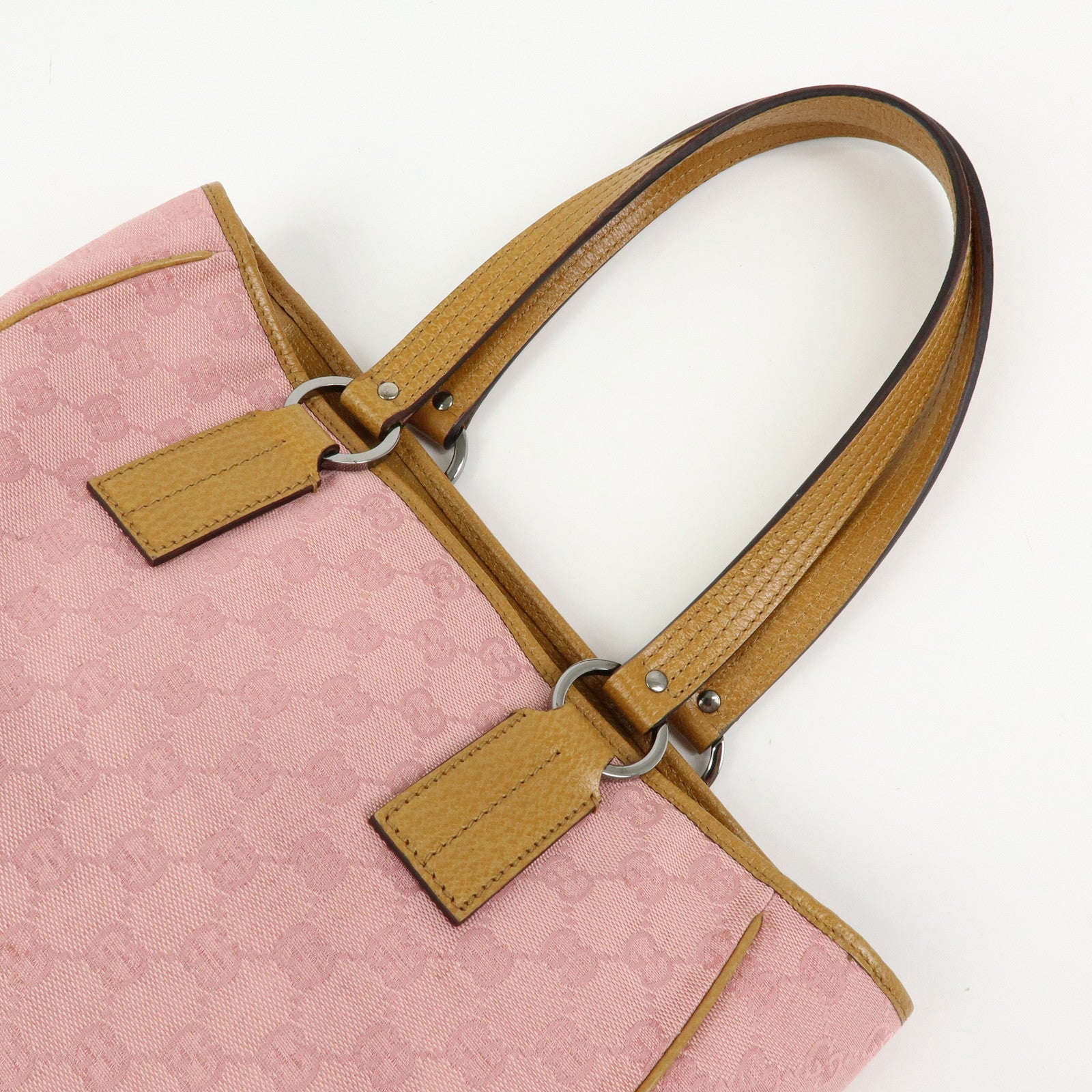 GUCCI GG Canvas Leather Tote Bag Hand Bag Pink Light Brown 113019
