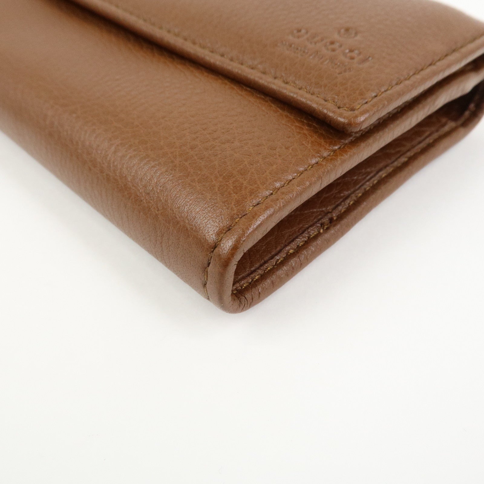 GUCCI Logo Leather Flap Long Wallet Brown 323396