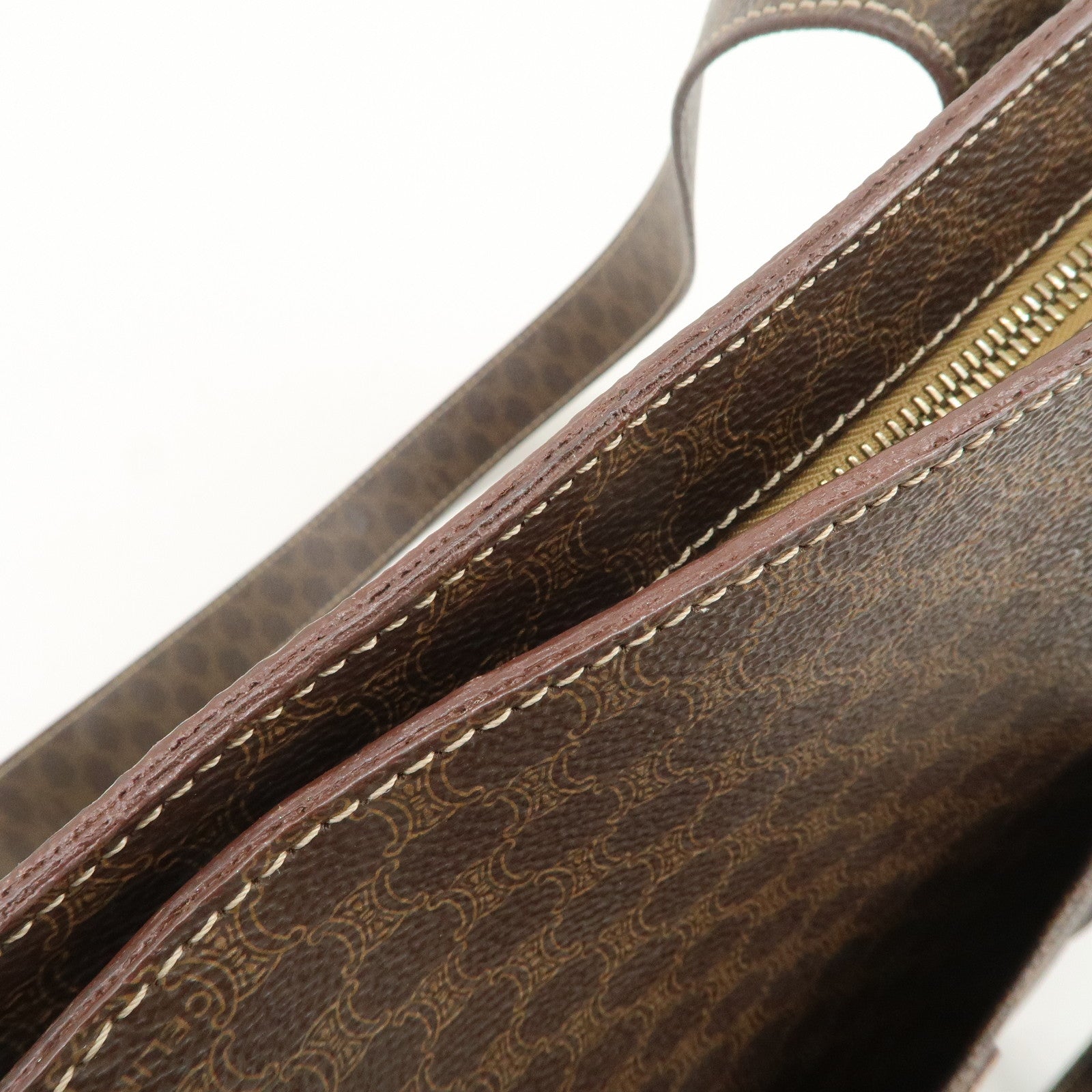 CELINE Macadam PVC Coating Canvas Tote Bag Shoulder Bag Brown