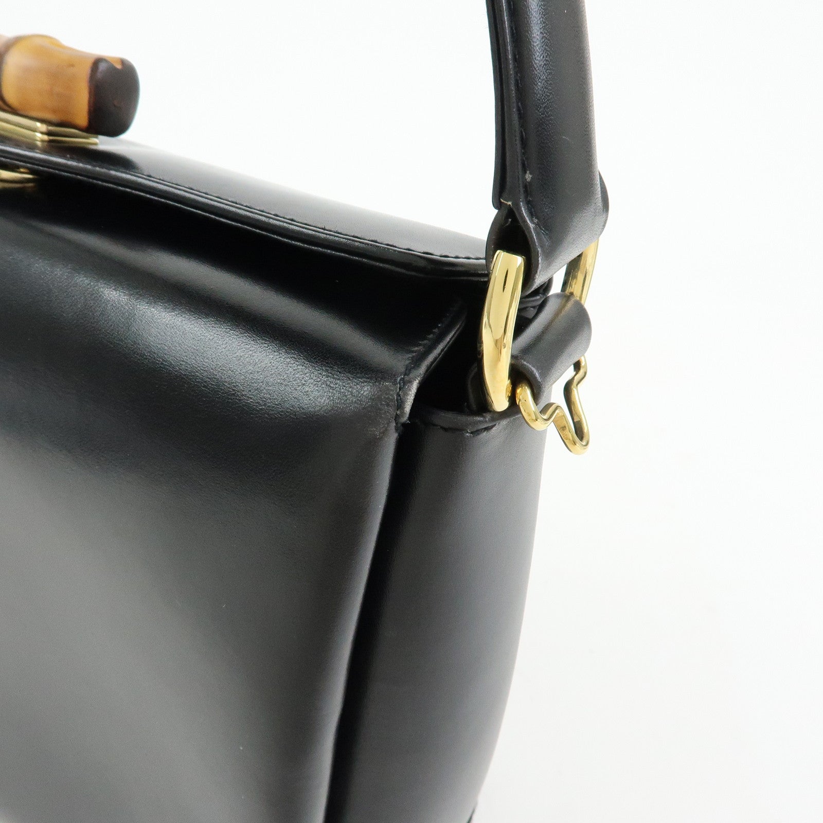 GUCCI Bamboo Leather Hand Bag Shoulder Bag Black 000・33・0175