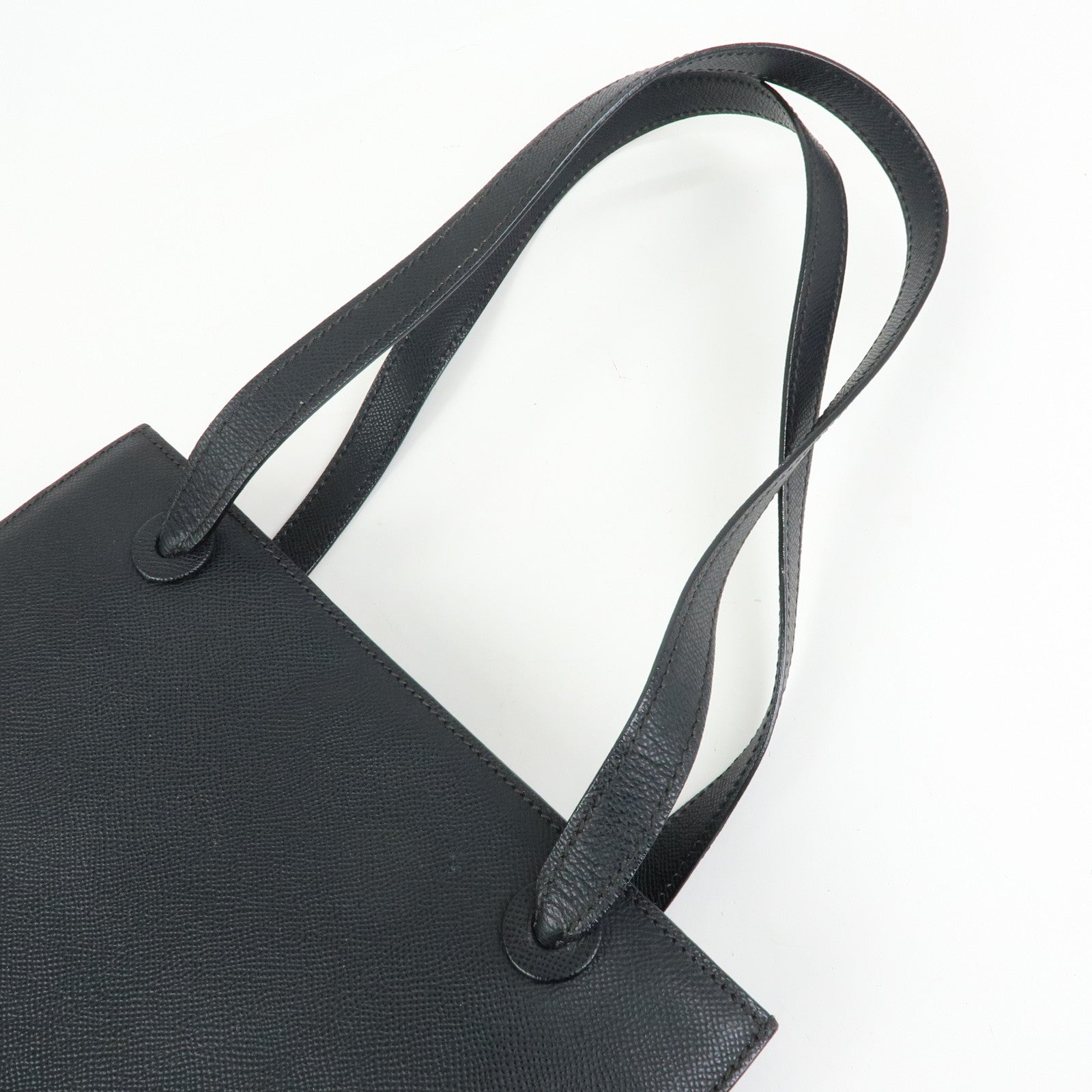 CHANEL Logo Calf Leather Tote Bag Shoulder Bag Hand Bag Black