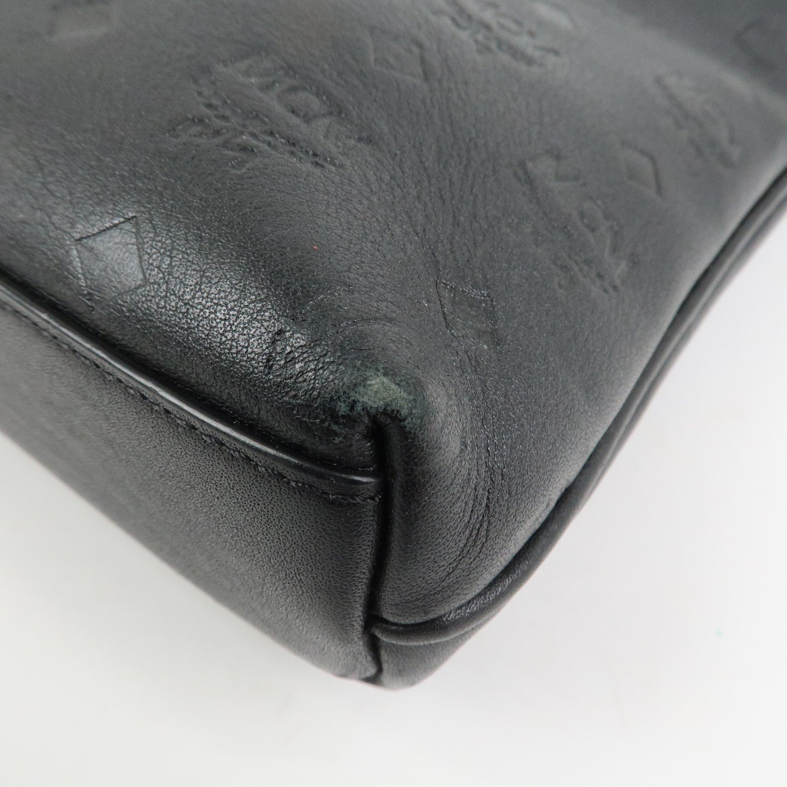 MCM Visetos Embossed Leather Shoulder Bag Crossbody Bag Black