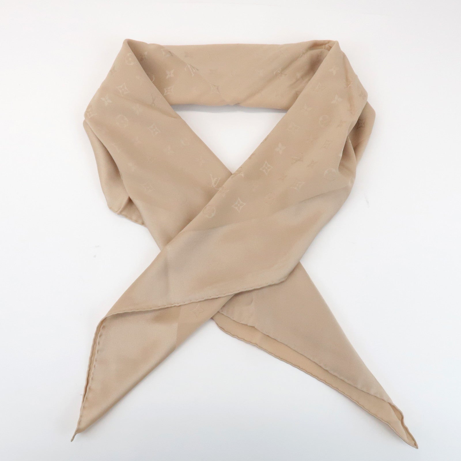 Louis Vuitton Monogram Carré Monaco Silk 100% Scarf Beige M71146