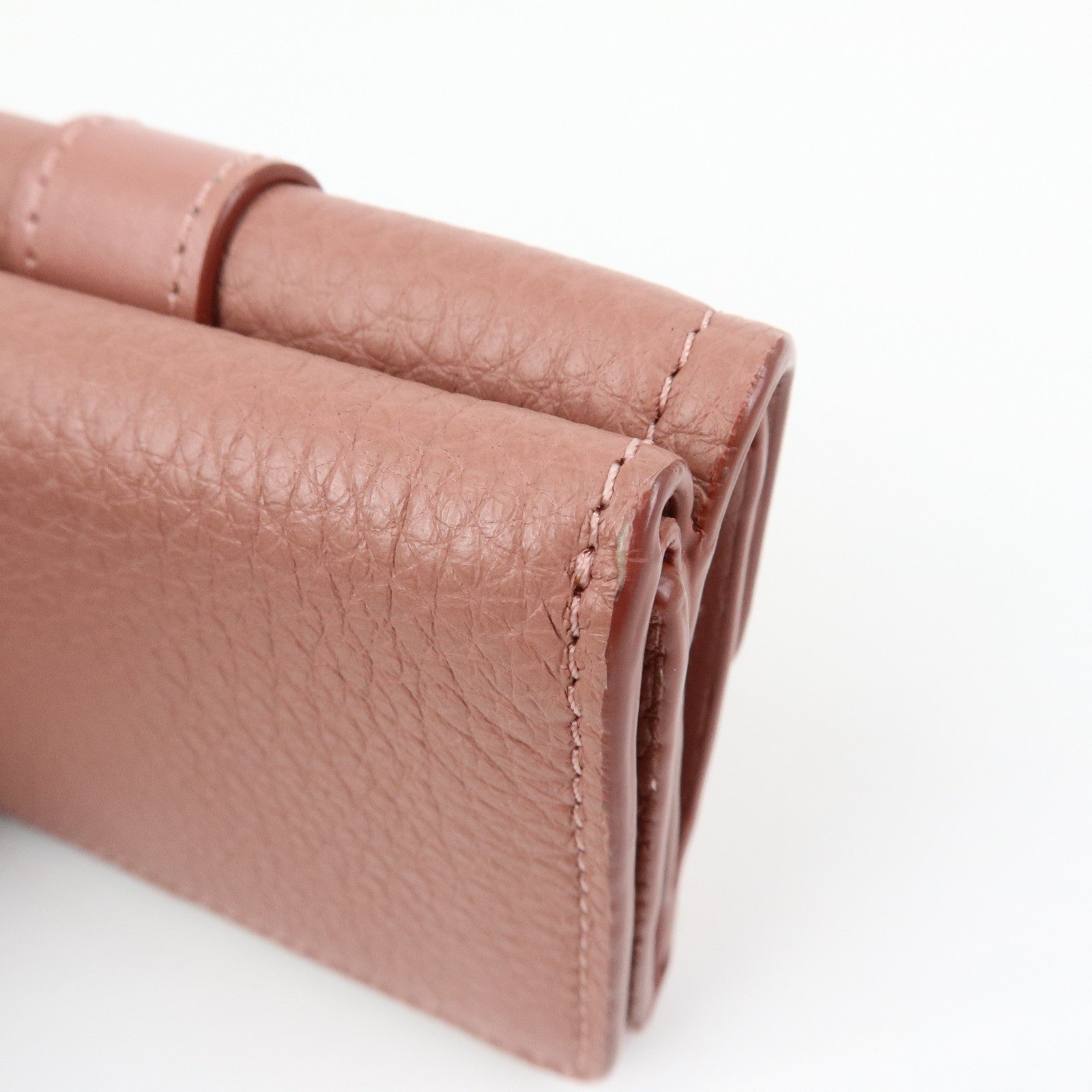 Chloe Aby Lock Leather Compact Trifold Wallet Pink
